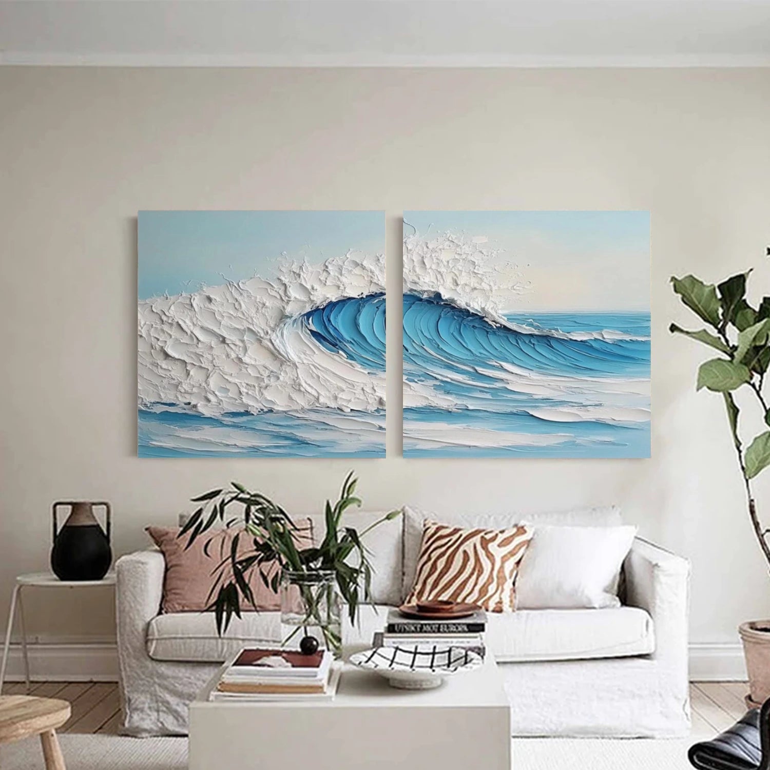 Ocean And Sky Abstract Texture Canvas Art Set of 2  #OS374
