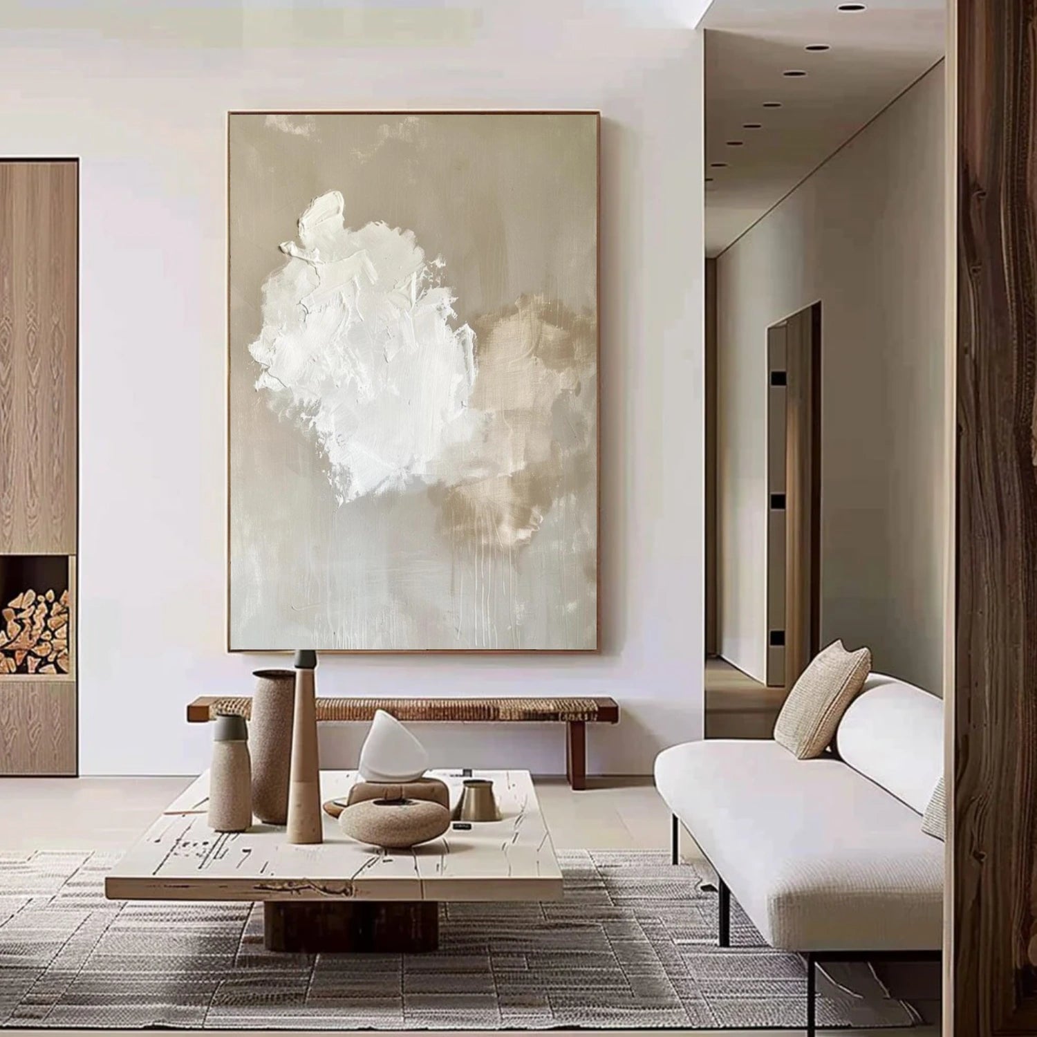 White & Brown Sky Abstract Canvas Art #OS 320