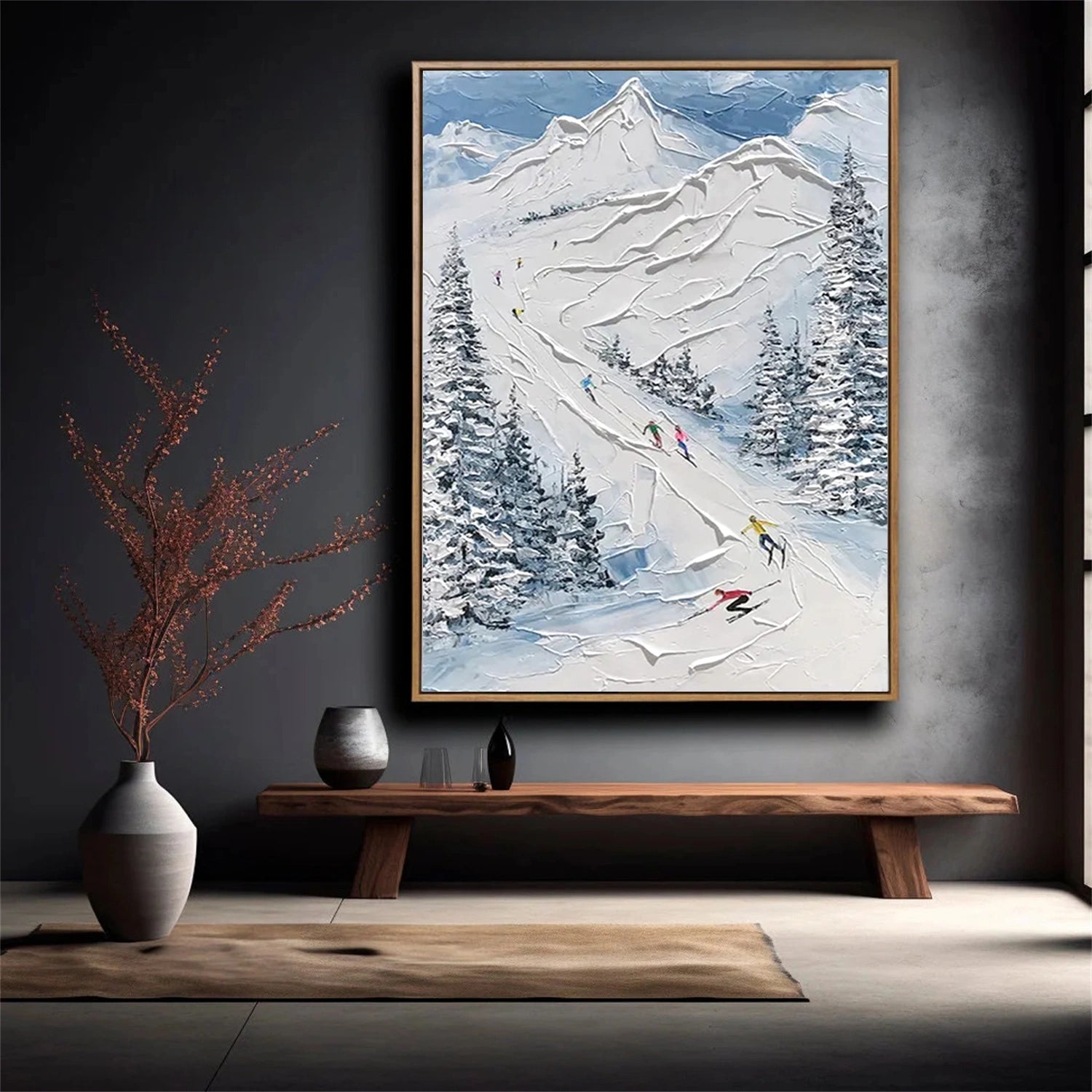 Skiing Sport Art Textured Painting Canvas #SP033