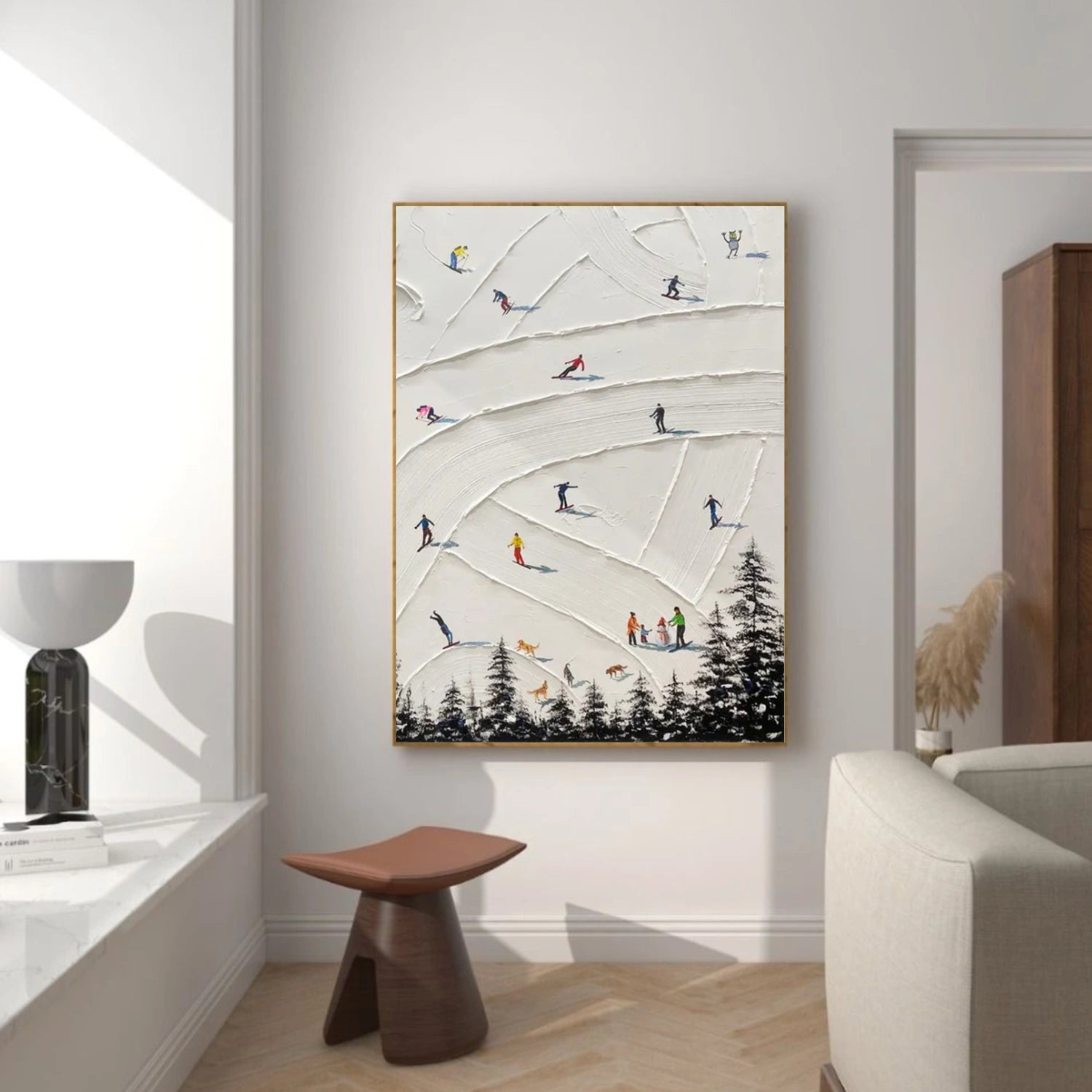 Skiing Sport Art Textured Painting Canvas # SA041