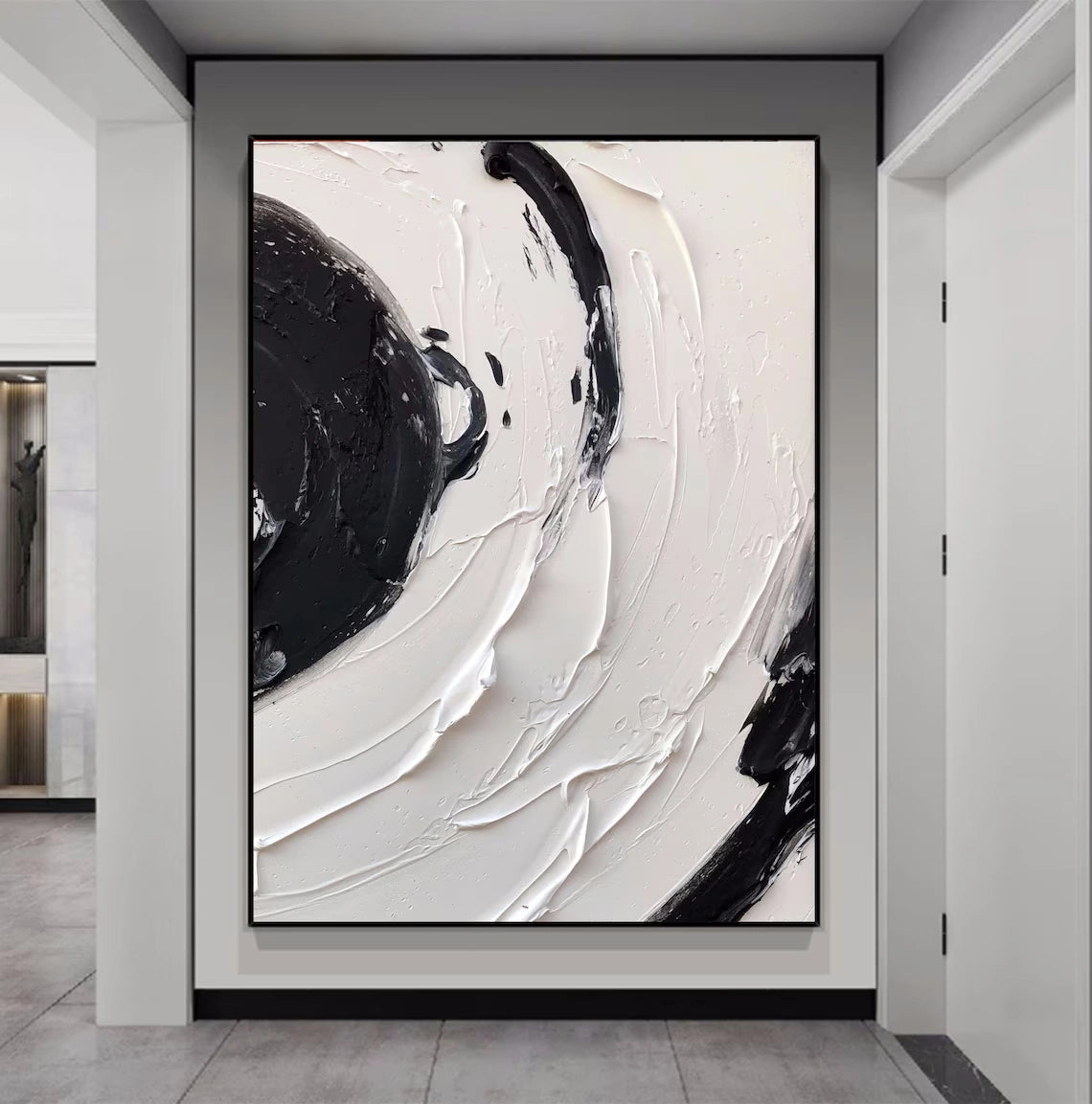 White & Black Minimalist Textured Painting Canvas #MM139