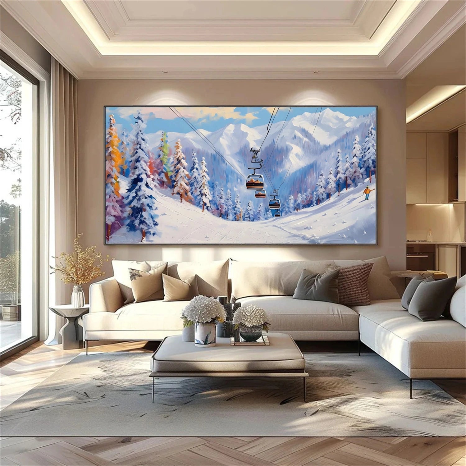 Skiing Sport Art Textured Painting Canvas # SP038