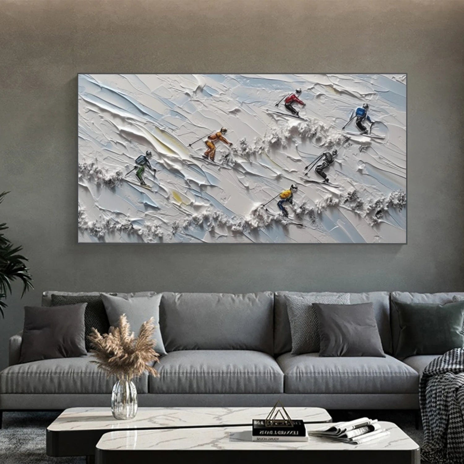 Skiing Sport Art Textured Painting Canvas # SA048