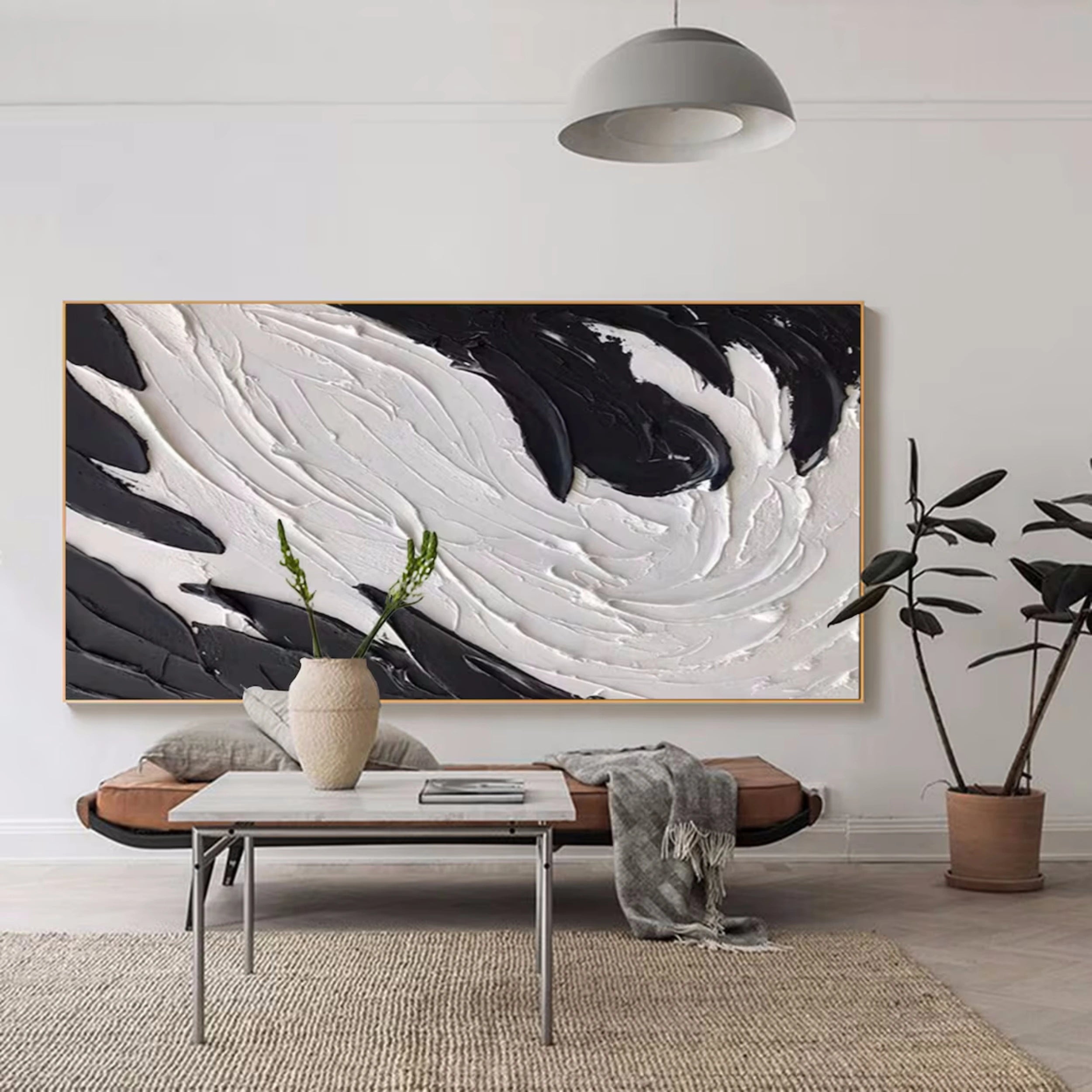 White & Black Abstract Textured Wall Art #MM133