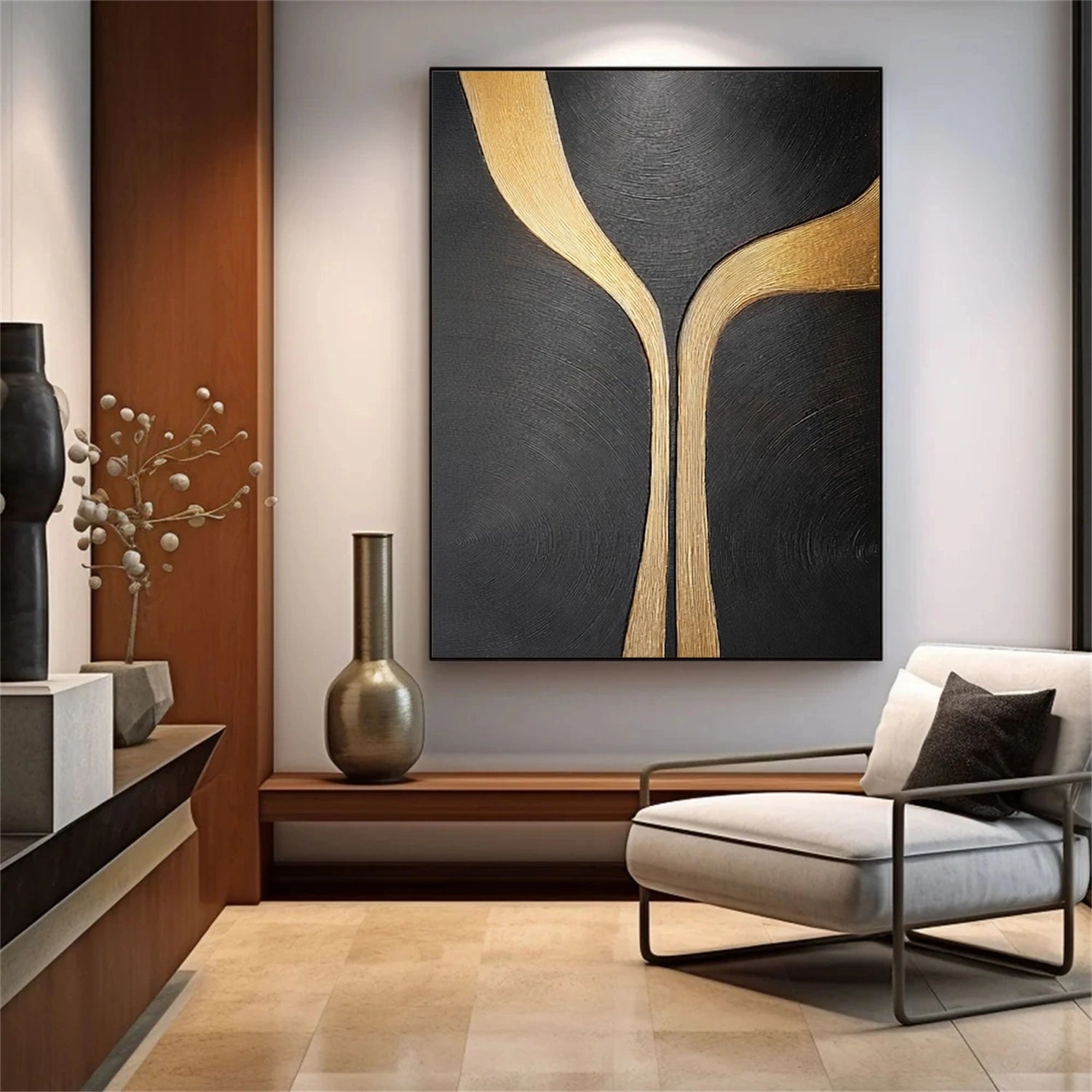 Black & Gold Minimalist Textured Canvas # MM433