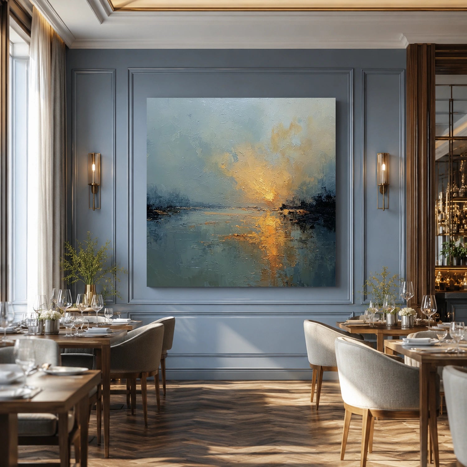 Ocean And Sky Abstract Canvas Art #OS437