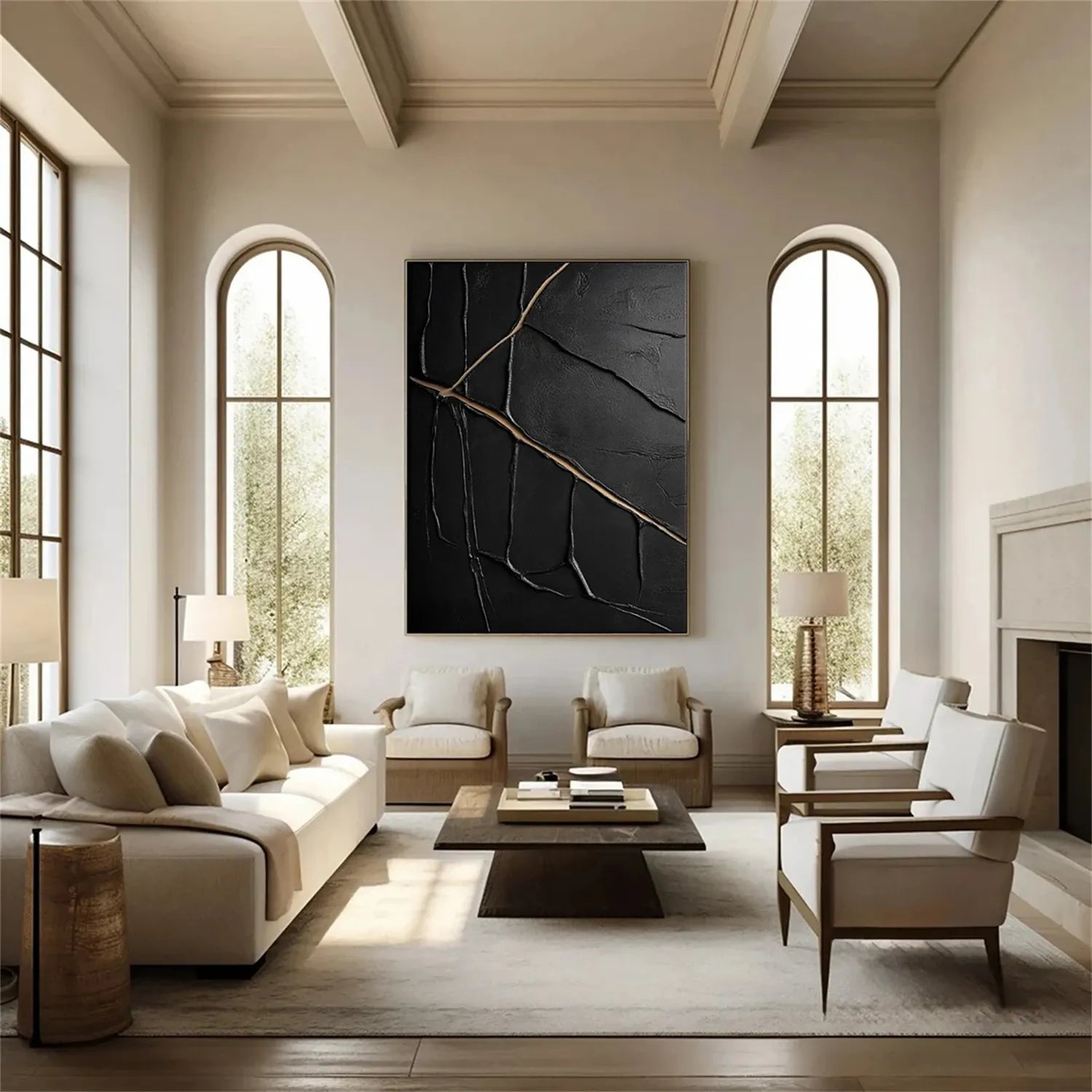 Black Gold Minimalist Textured Painting #MZ137