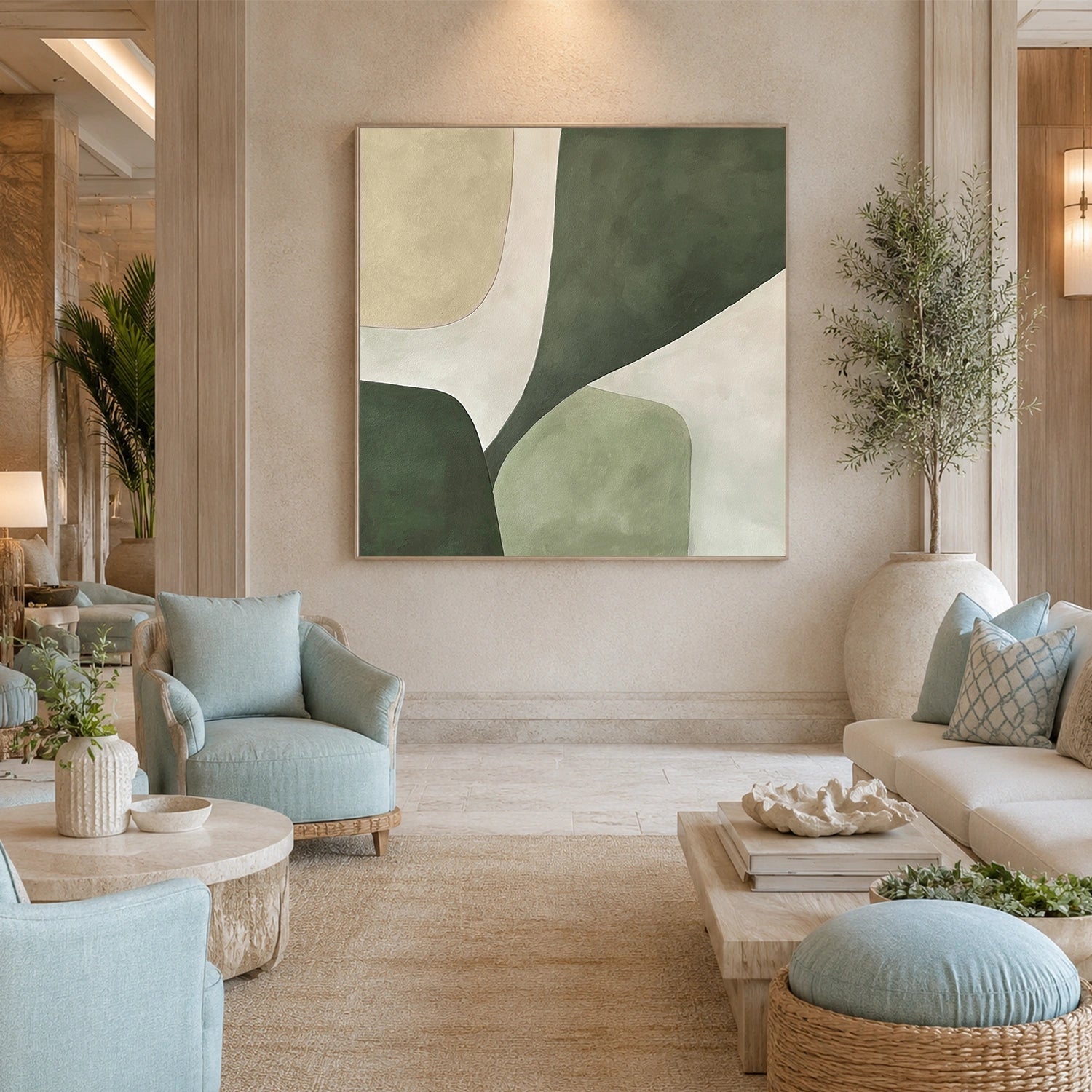 Beige & Green Abstract Wall Art #BG145
