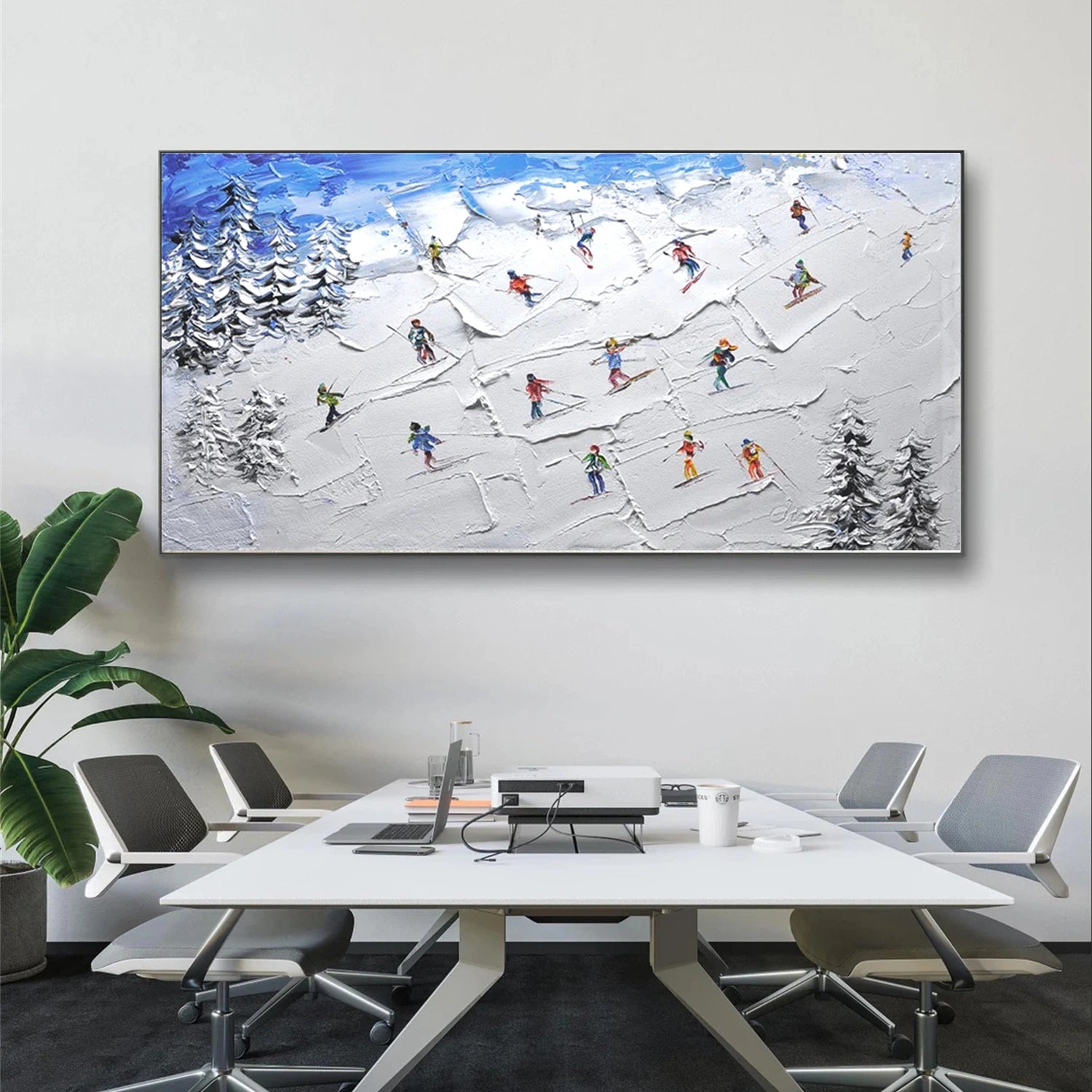 Skiing Sport Art Textured Painting Canvas # SP045