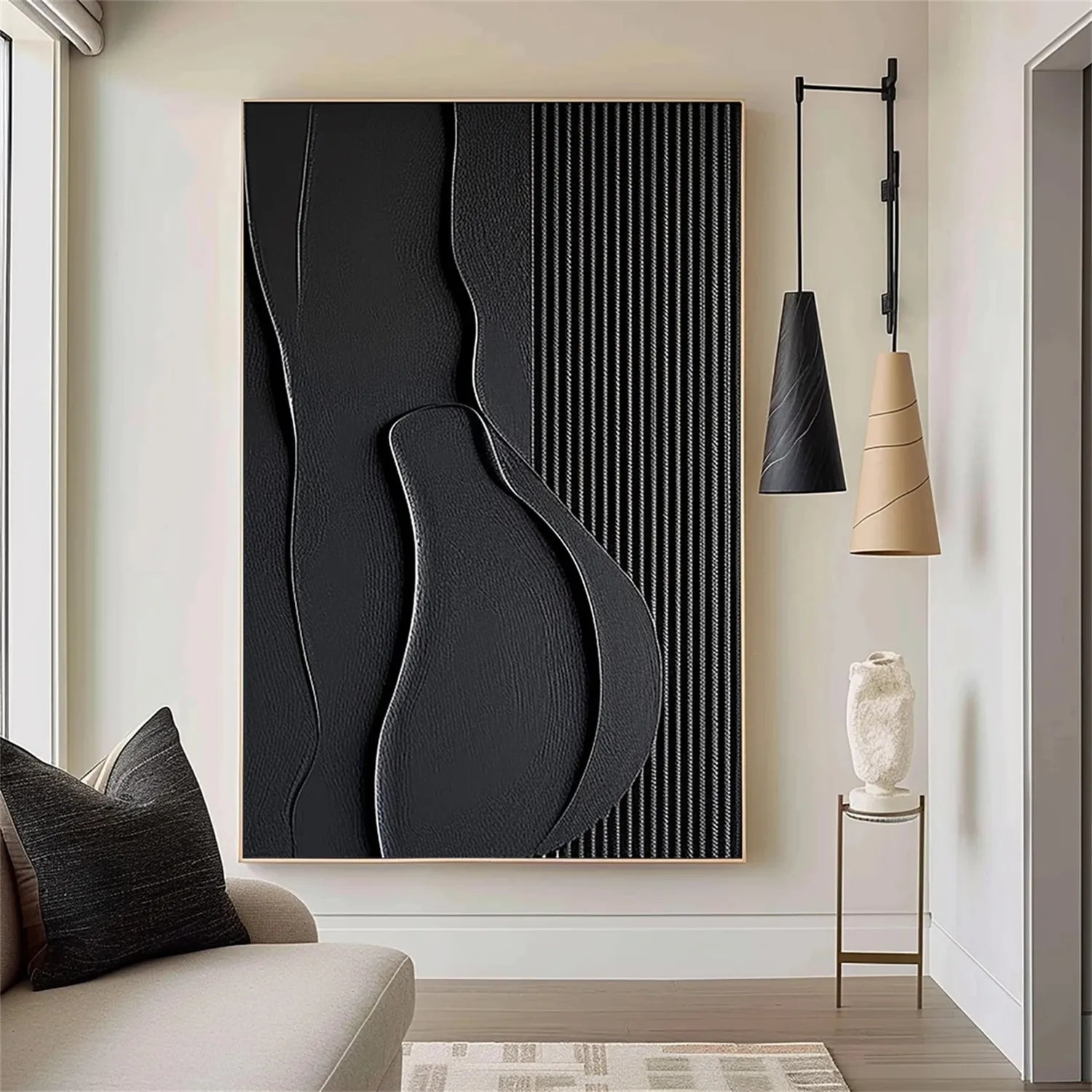 Black Minimalist Textured Painting Canvas #MZ096