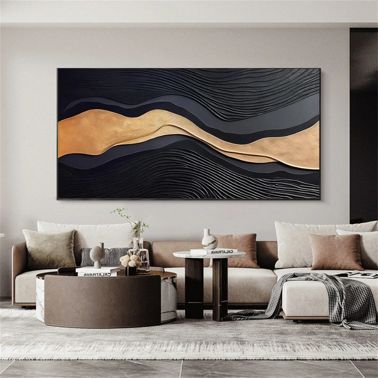 Black & Gold Minimalist Texture Canvas Art#MM398