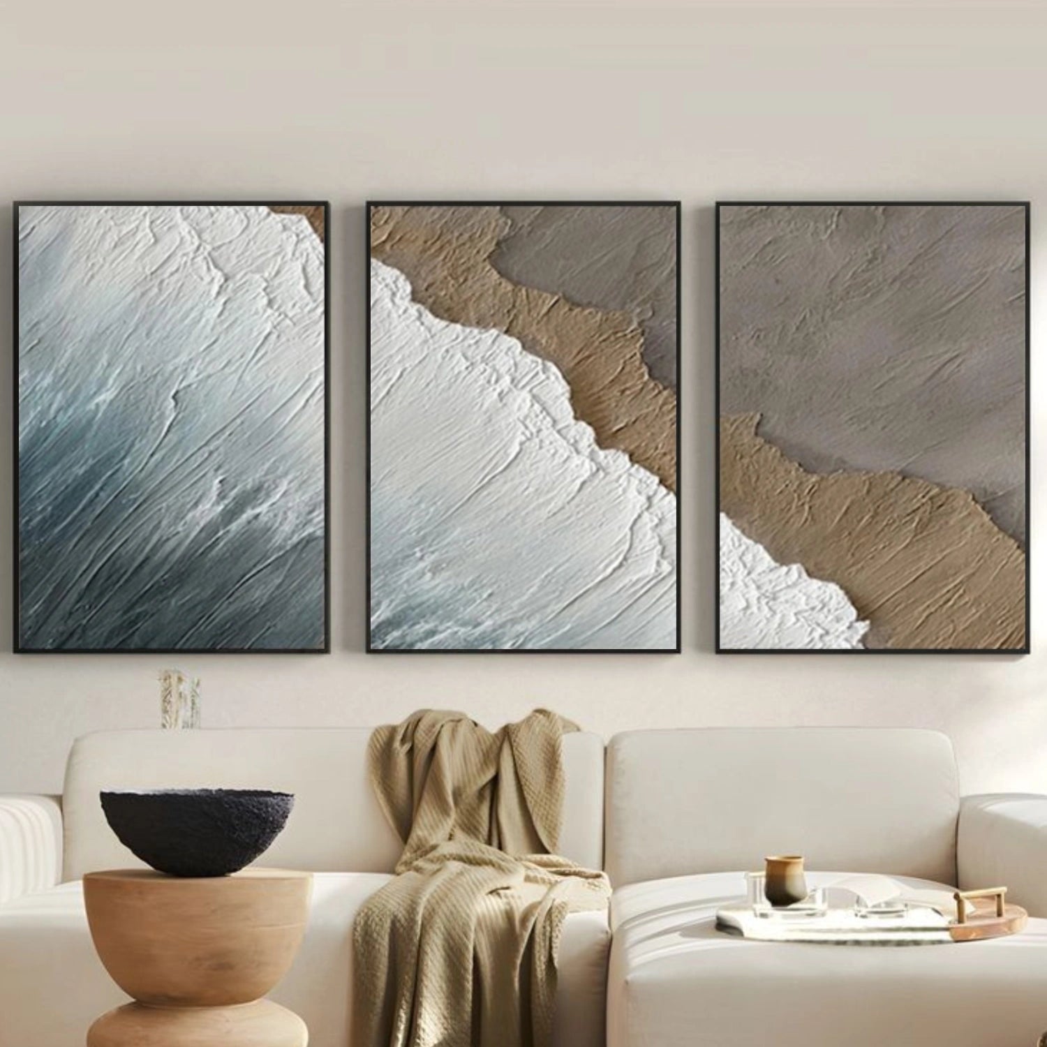 Ocean And Sky Abstract Texture Canvas Art Set of 3 #OS379
