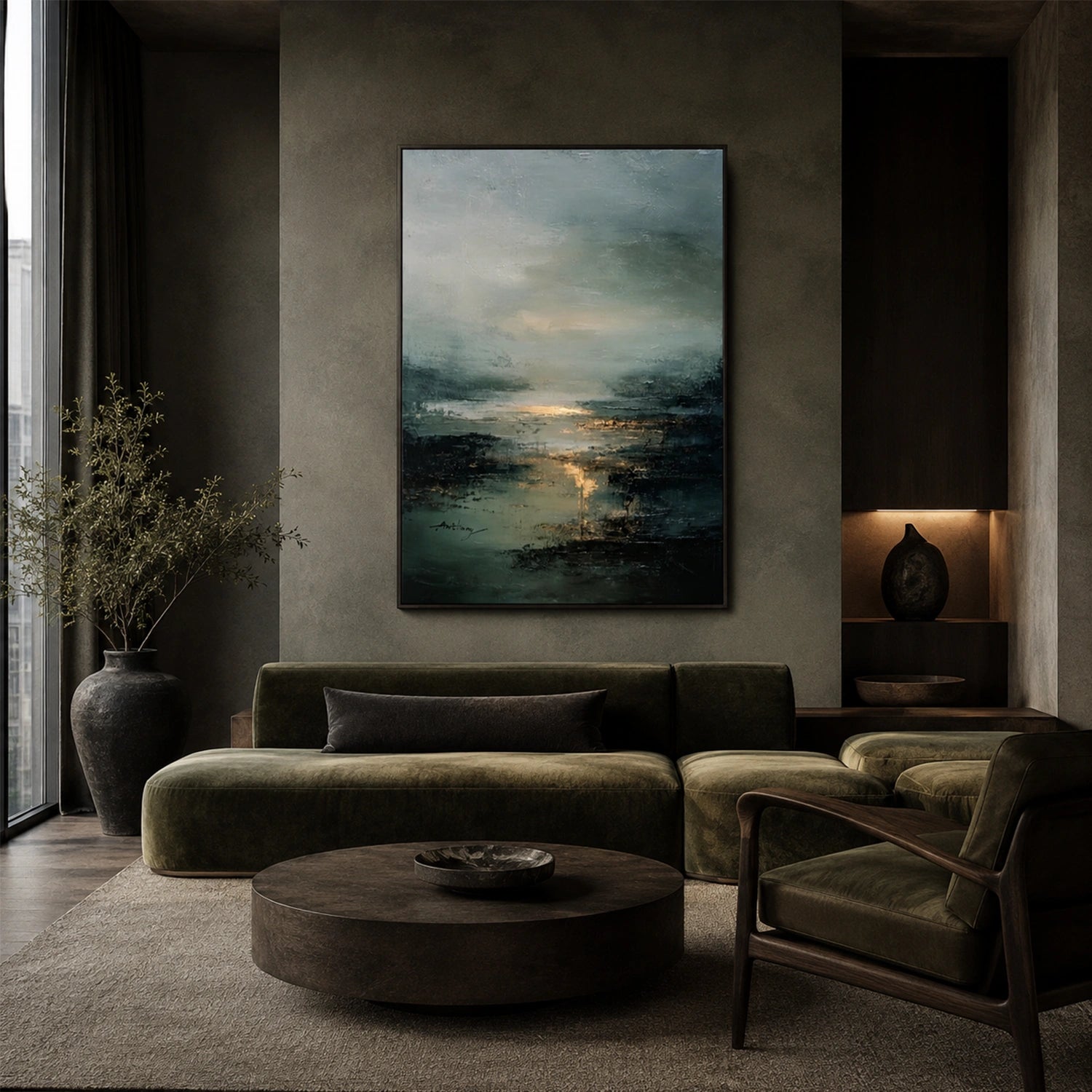 Ocean And Sky Abstract Canvas Art #OS461