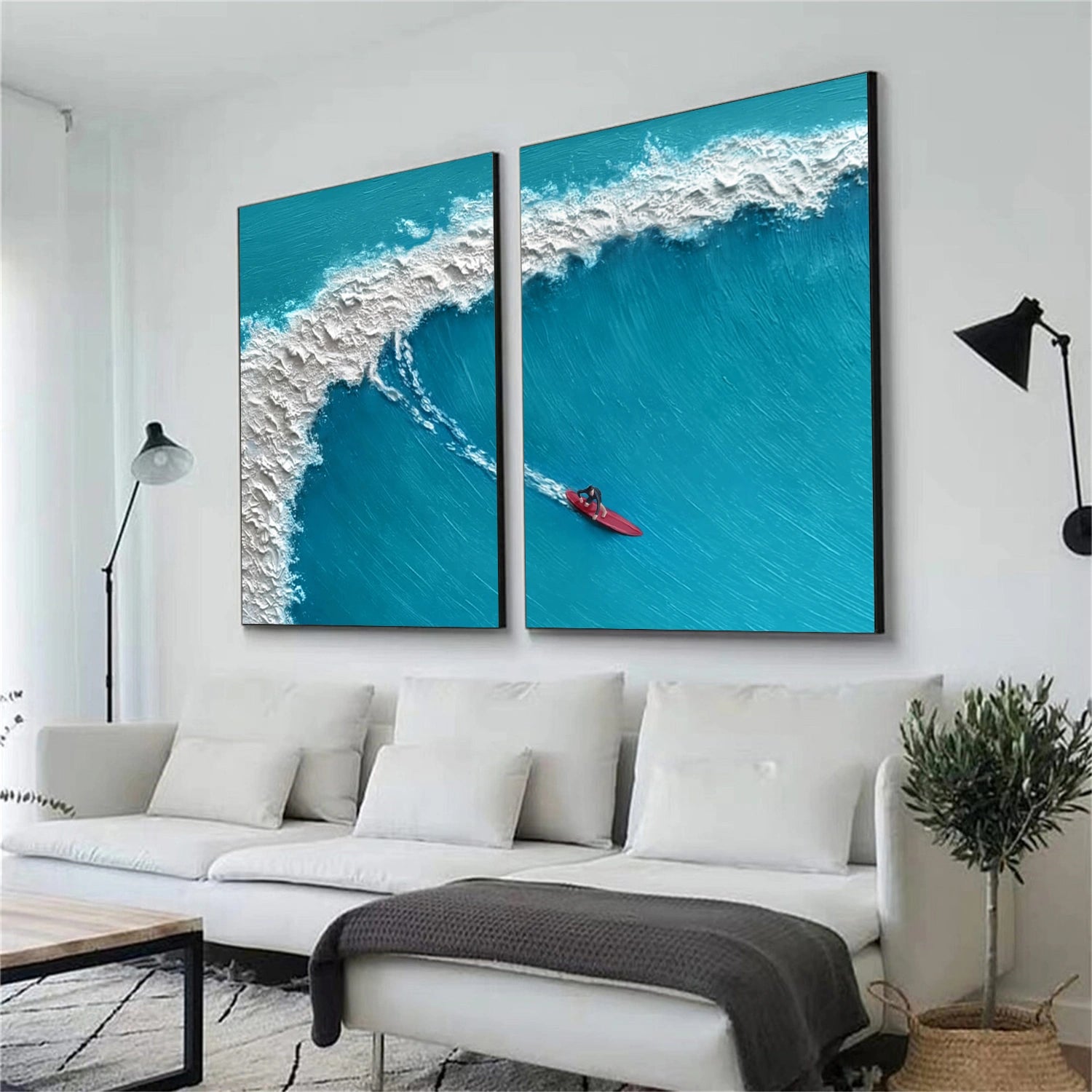 Surfing Sport Texture Set of 2 Canvas Painting #SA026