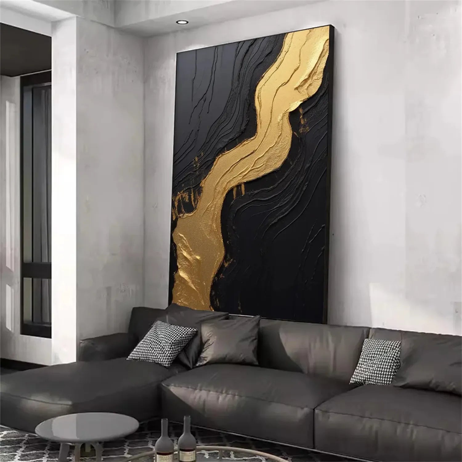 Black Gold Minimalist Textured Painting #MZ130