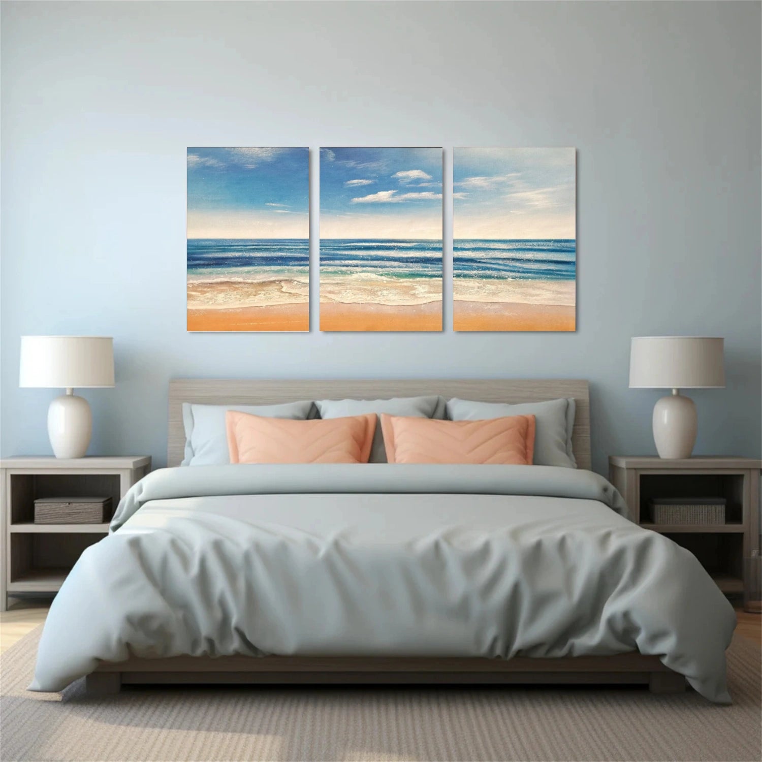 Ocean And Sky Abstract Texture Canvas Art Set of 3  #OS372