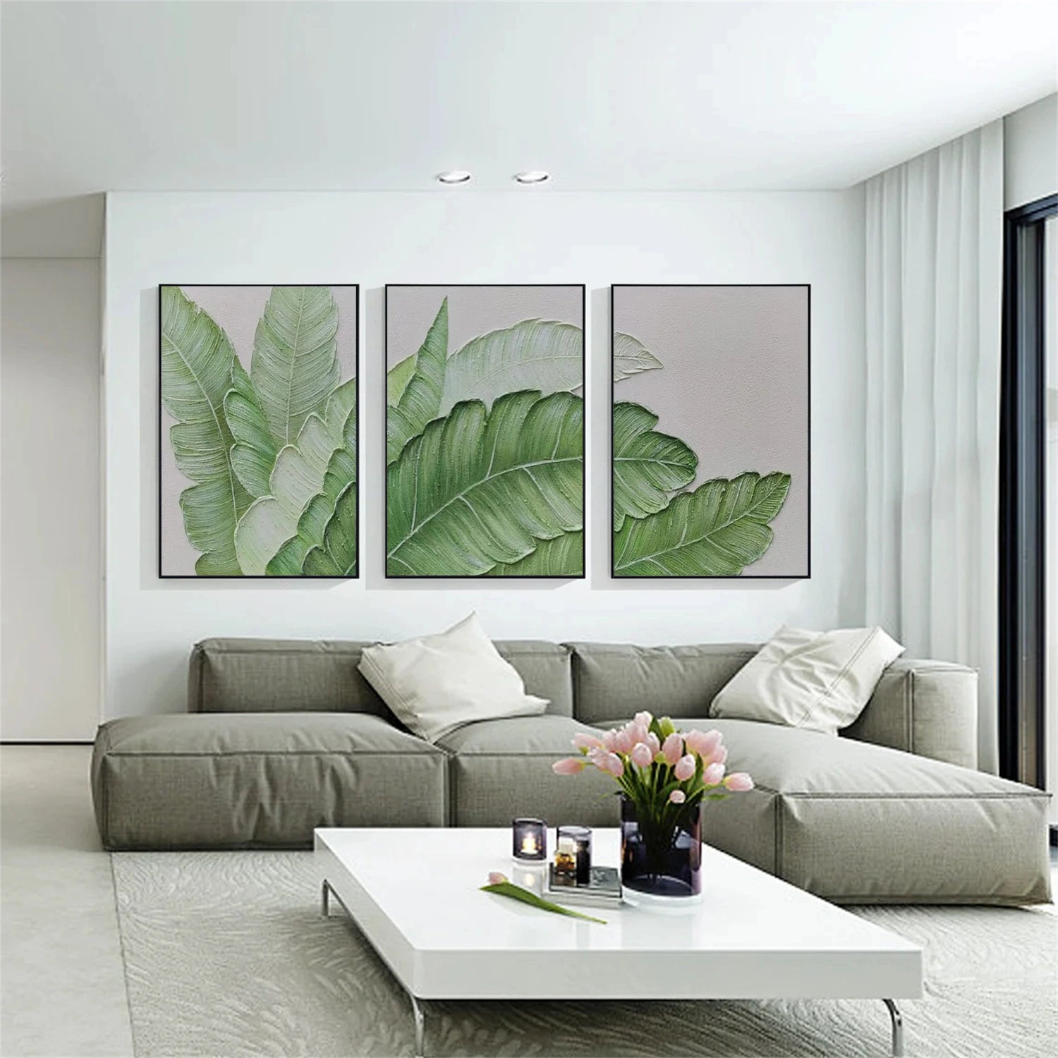 Flower & Tree Abstract Texture Set of 3 Canvas Art #FT 256