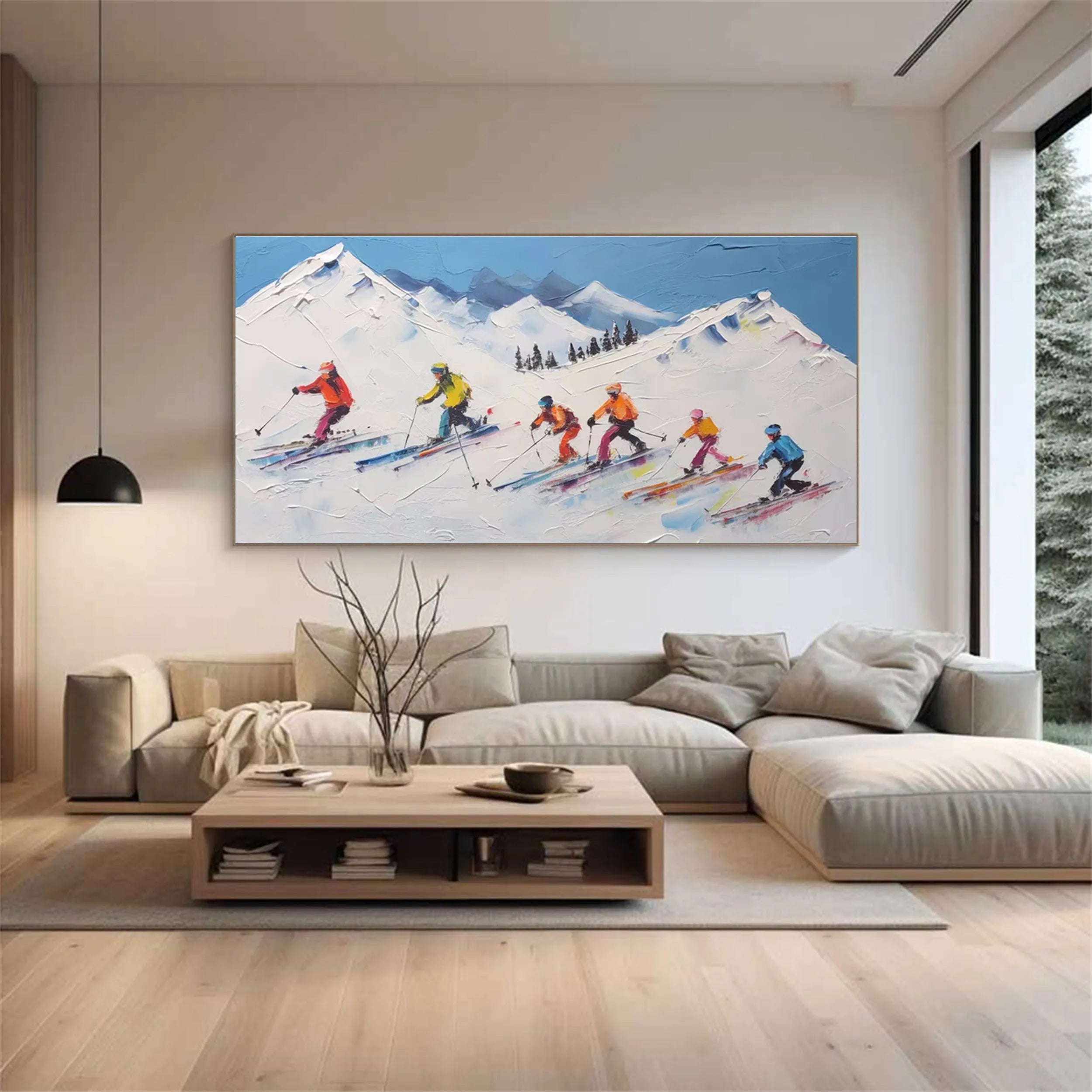 Skiing Sport Art Textured Painting Canvas #MM228