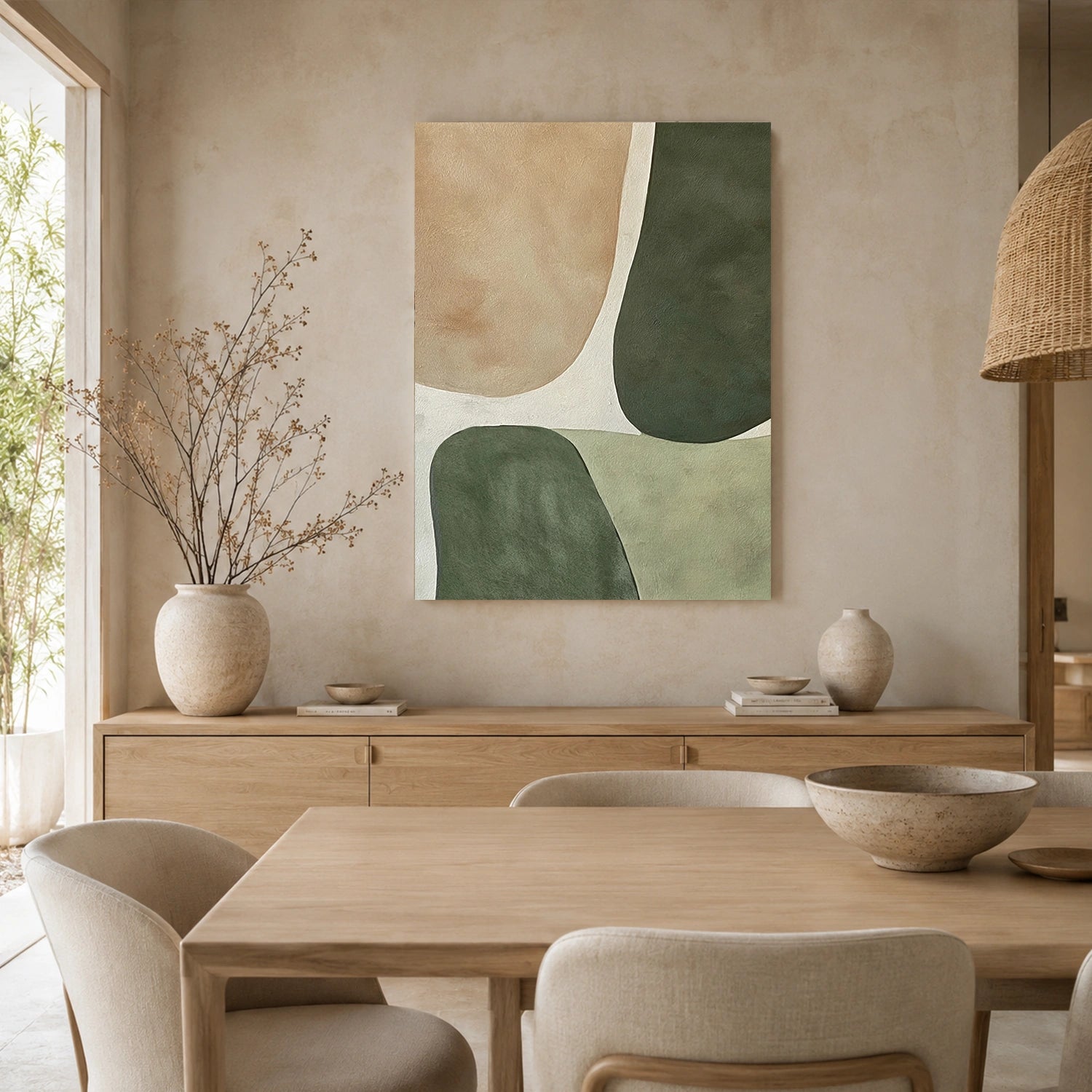 Beige & Green Abstract Wall Art #BG151