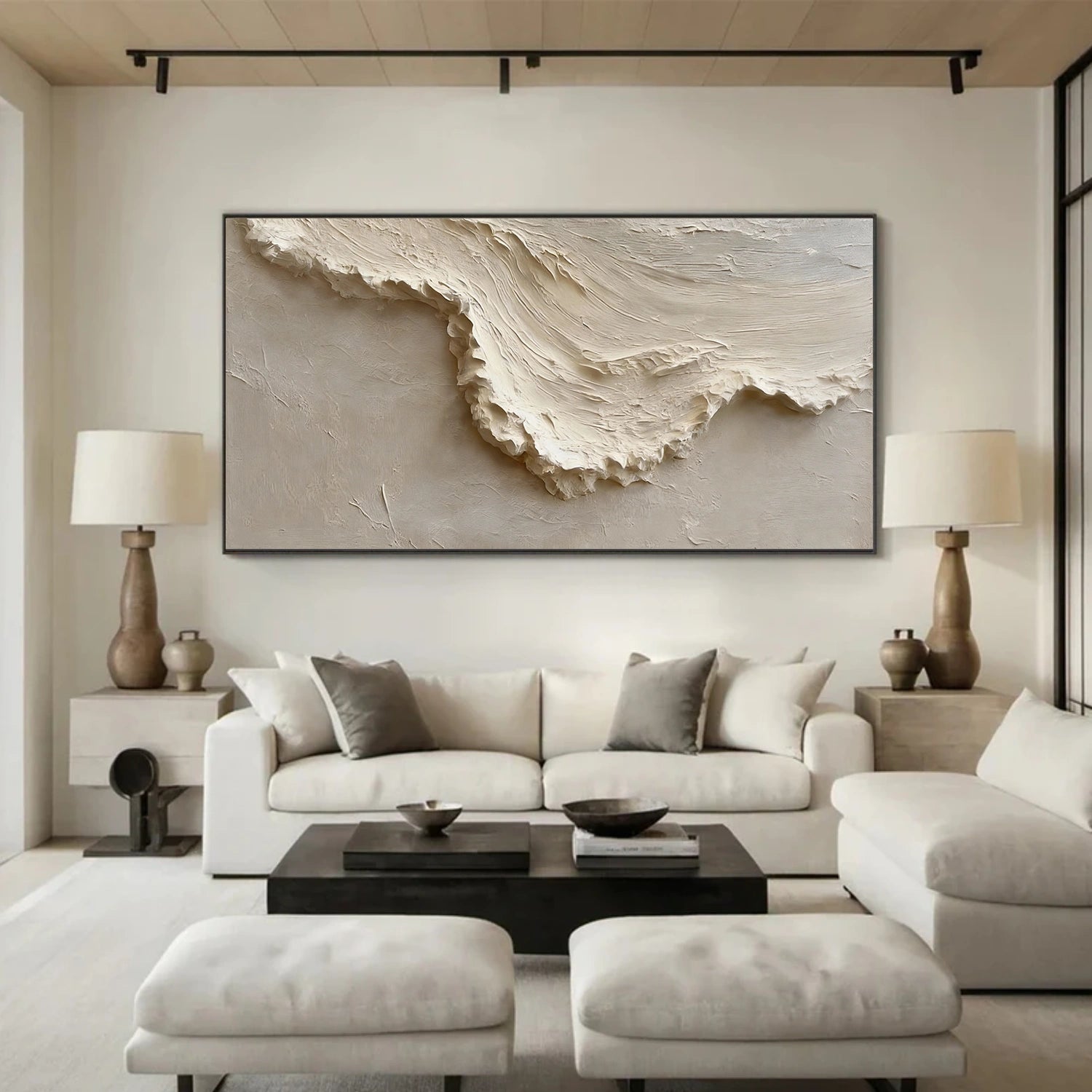 Beige Ocean And Sky Abstract Texture Canvas Art #OS371