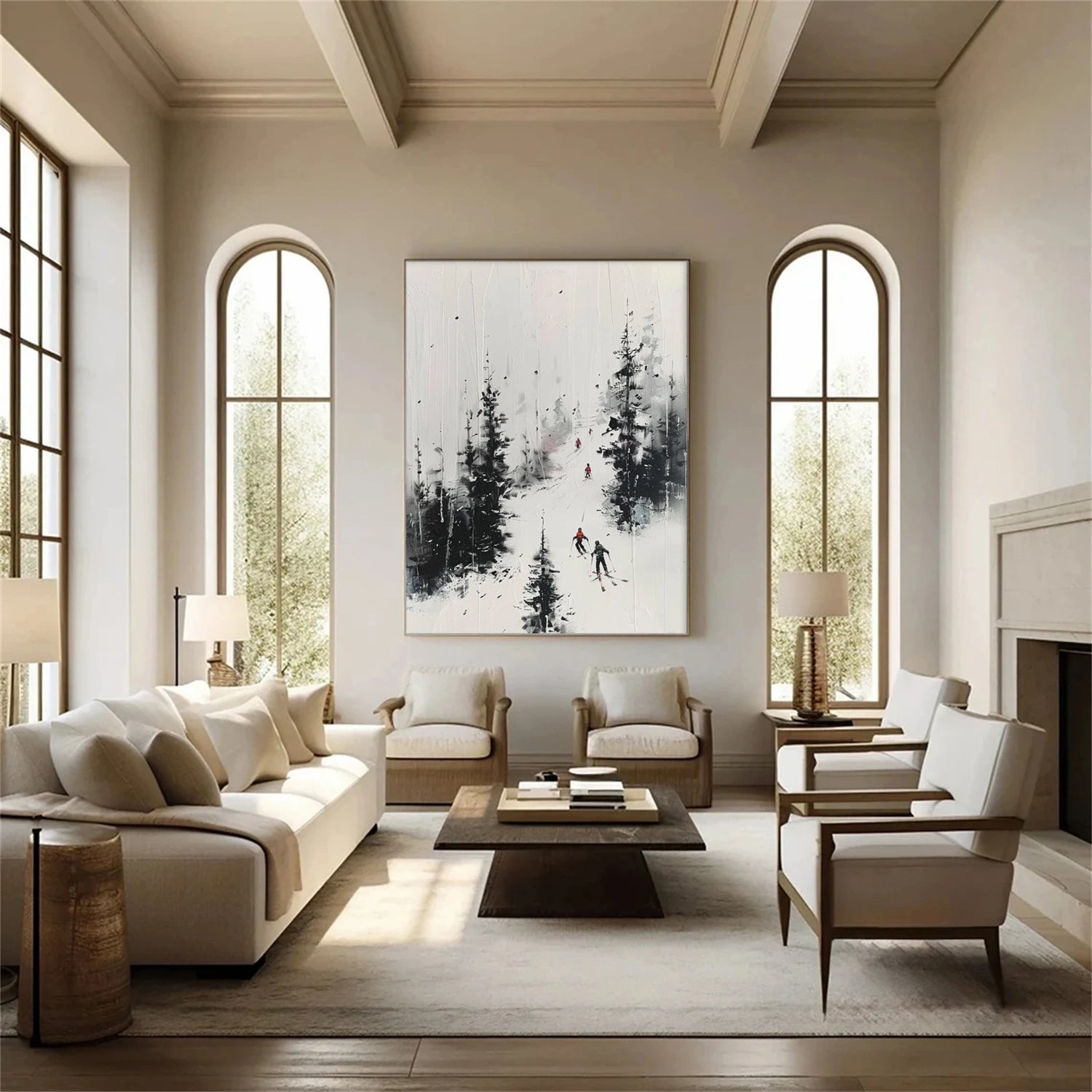 Skiing Sport Art Textured Painting Canvas # SA032