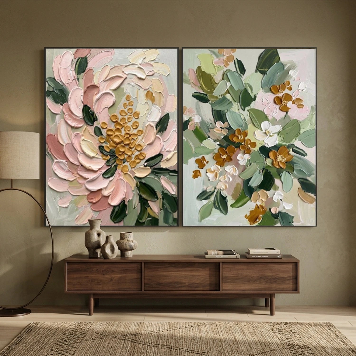 Flower & Tree Abstract Texture Canvas Set of 2 # FT 385