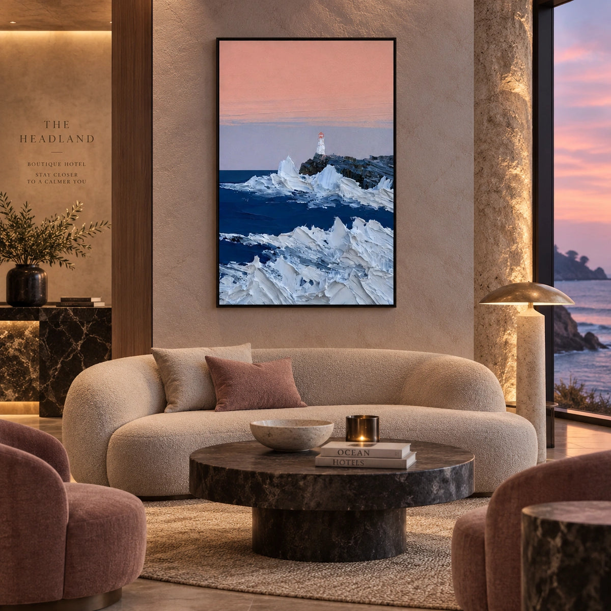 Ocean And Sky Abstract Canvas Art #OS474