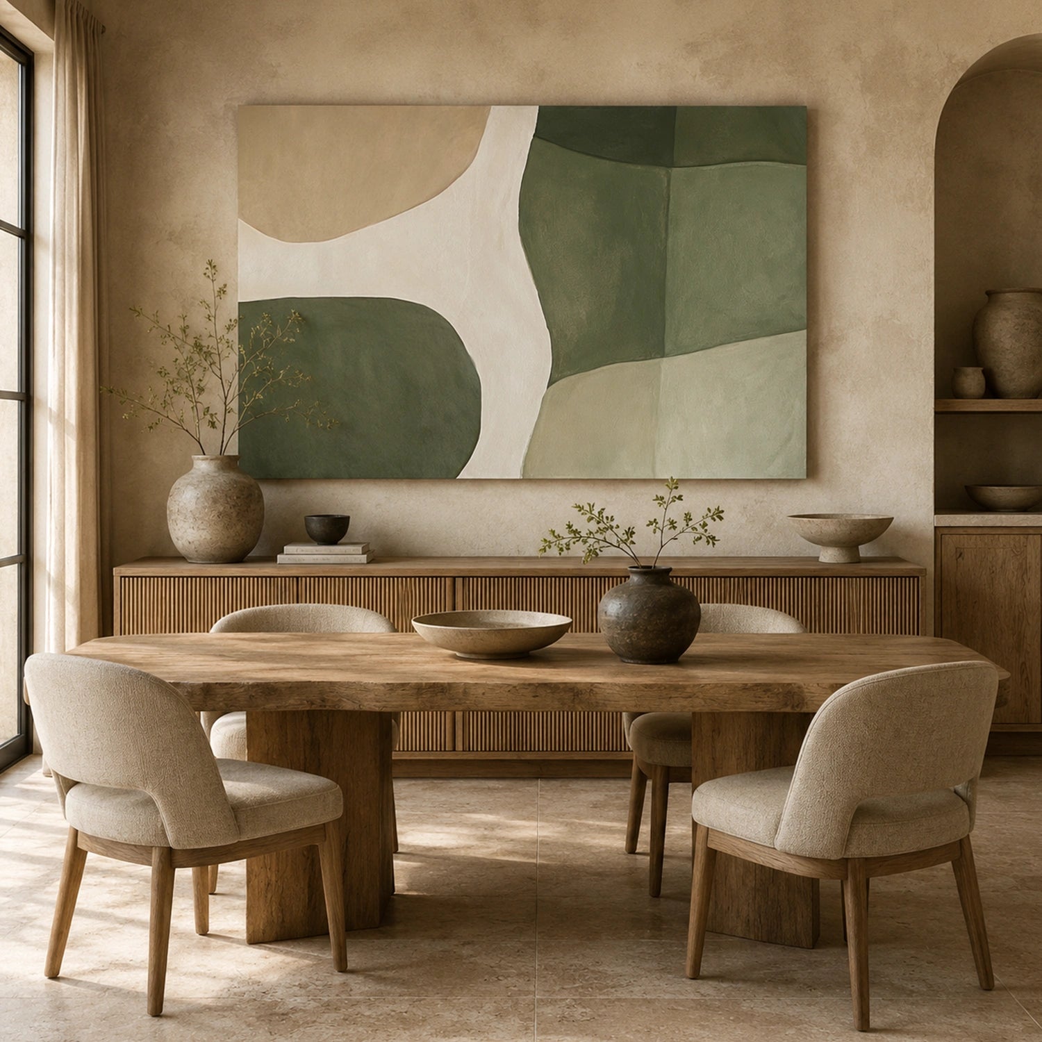 Beige & Green Abstract Wall Art #BG150