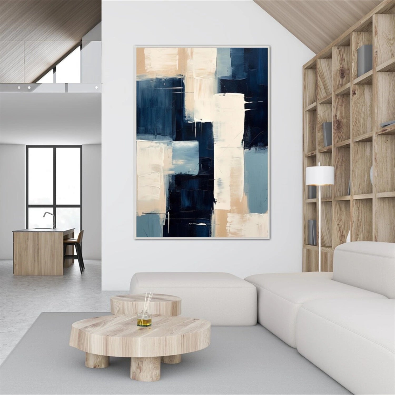 Blue & Beige Abstract Wall Art #AB 578