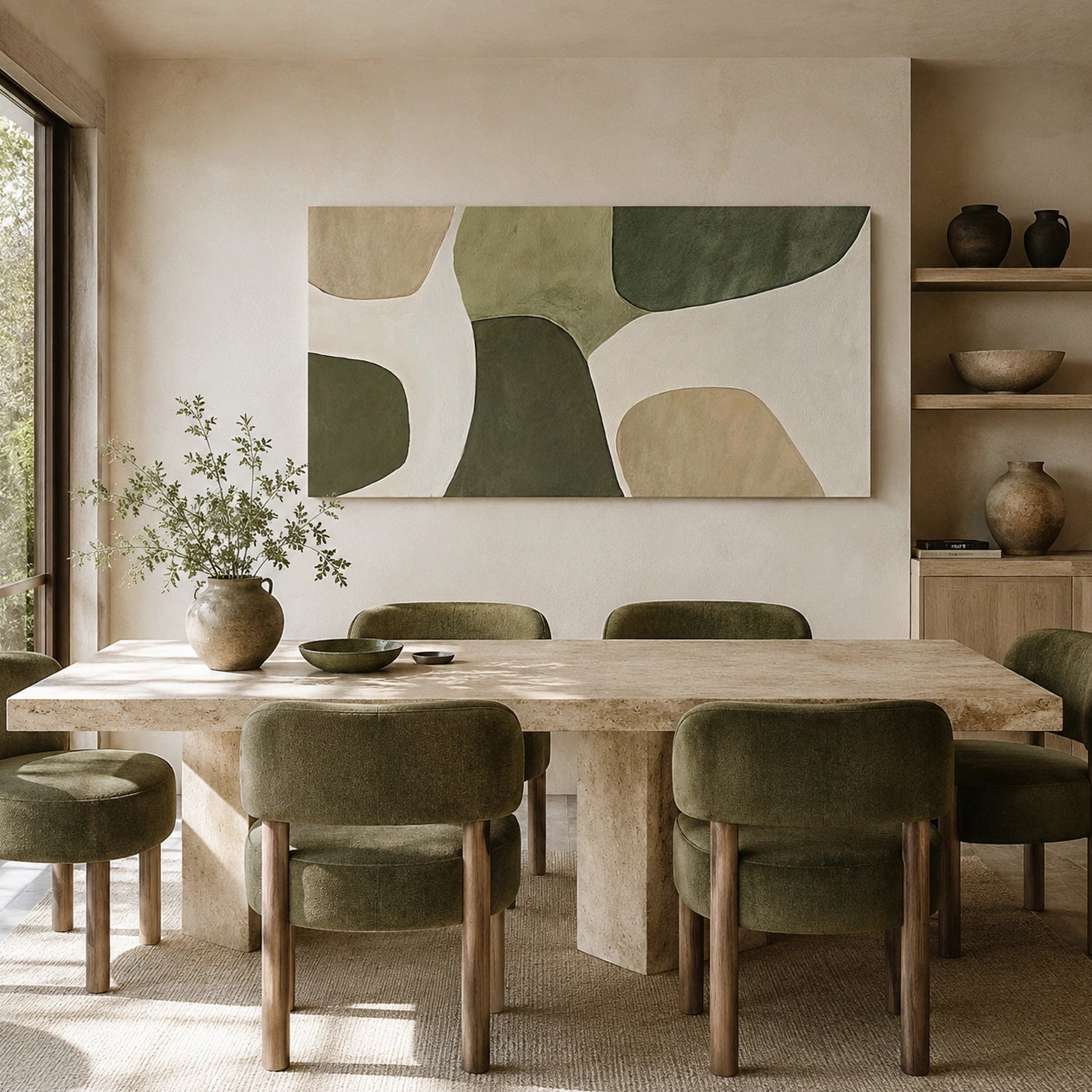 Beige & Green Abstract Wall Art #BG148