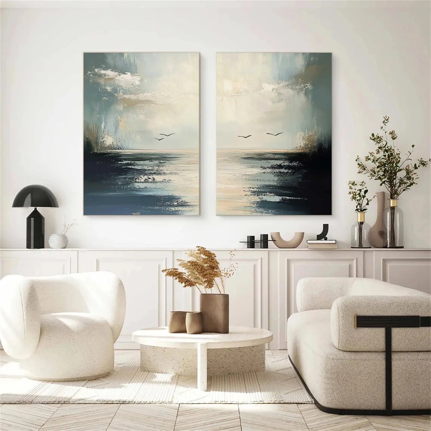 Ocean And Sky Abstract Set Of 2 Canvas Art #OS 284