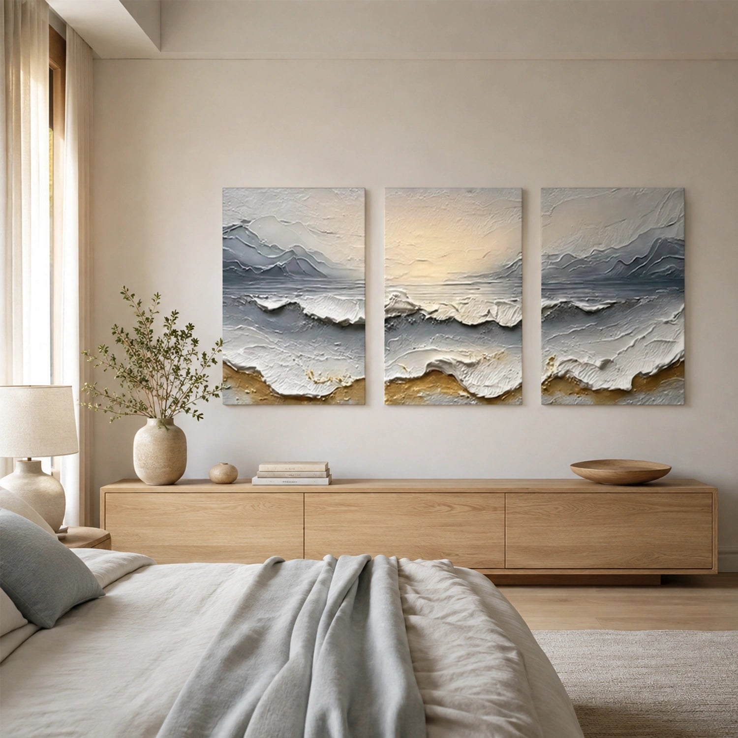 Ocean And Sky Abstract Texture Canvas Art Set of 3 #OS464