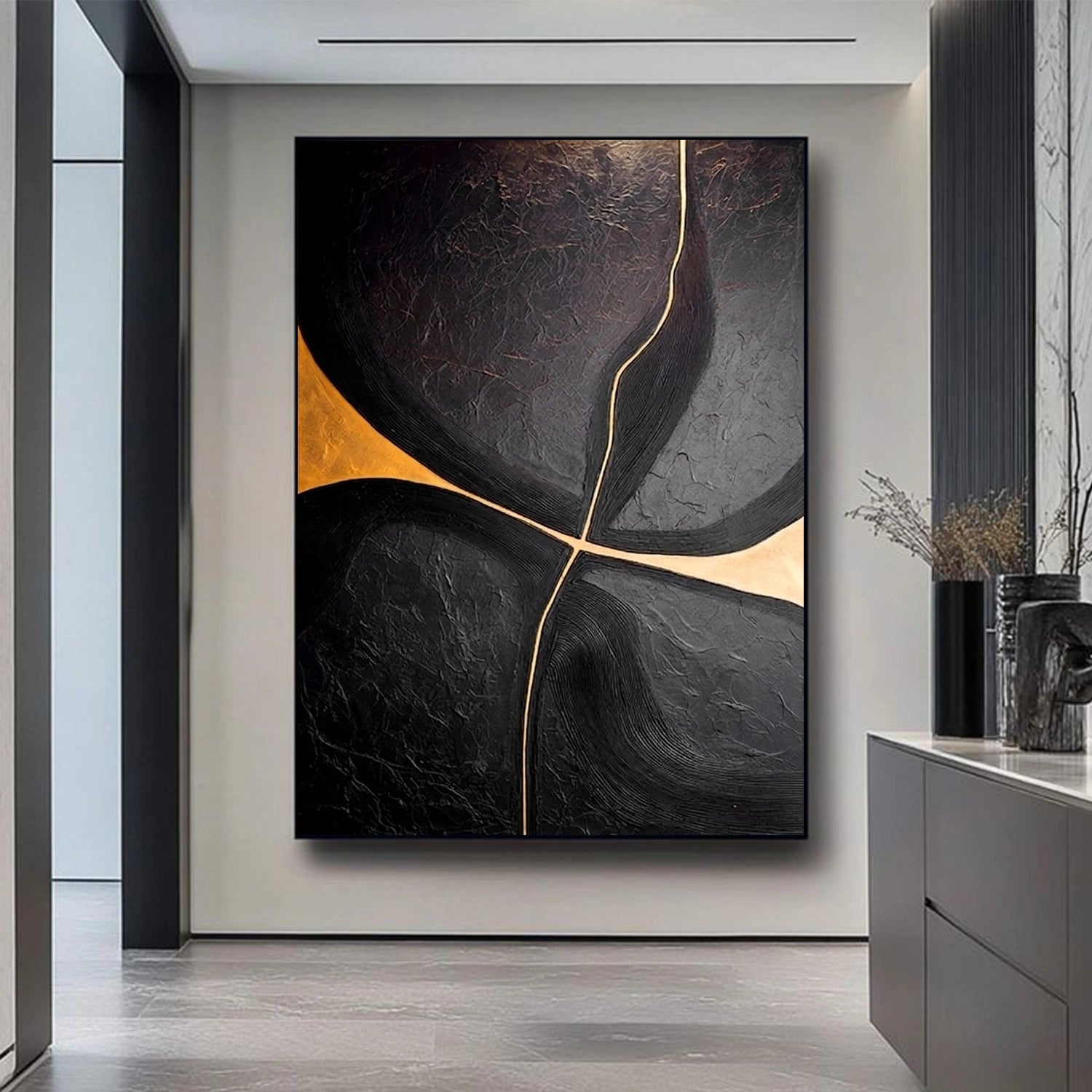Black & Gold Minimalist Textured Canvas # MM432