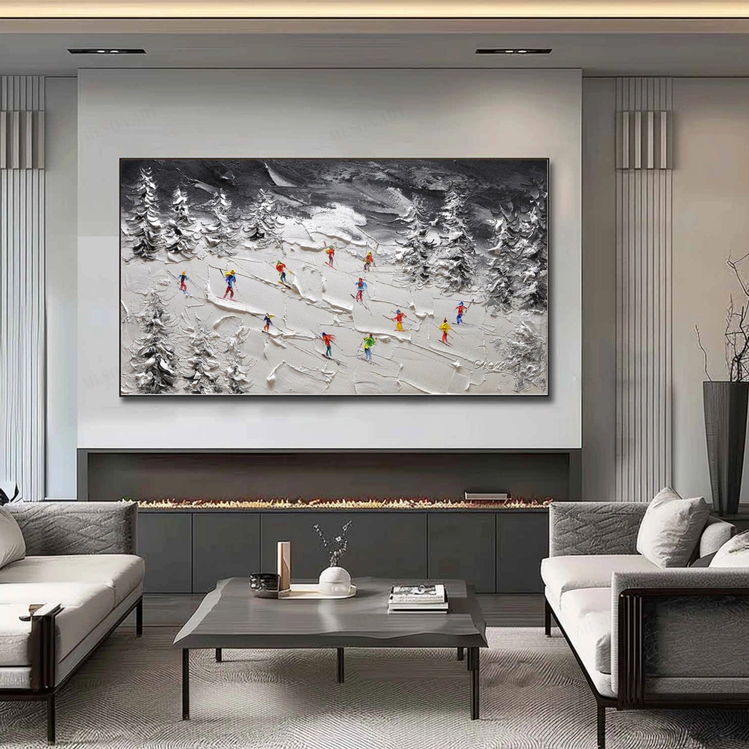 Skiing Sport Art Textured Painting Canvas # SA046