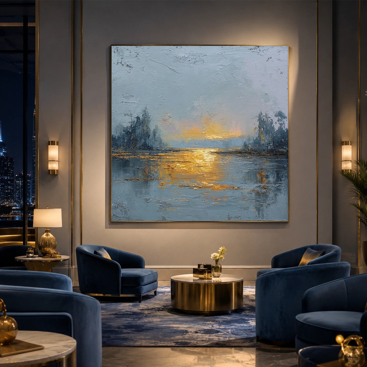 Ocean And Sky Abstract Canvas Art #OS429