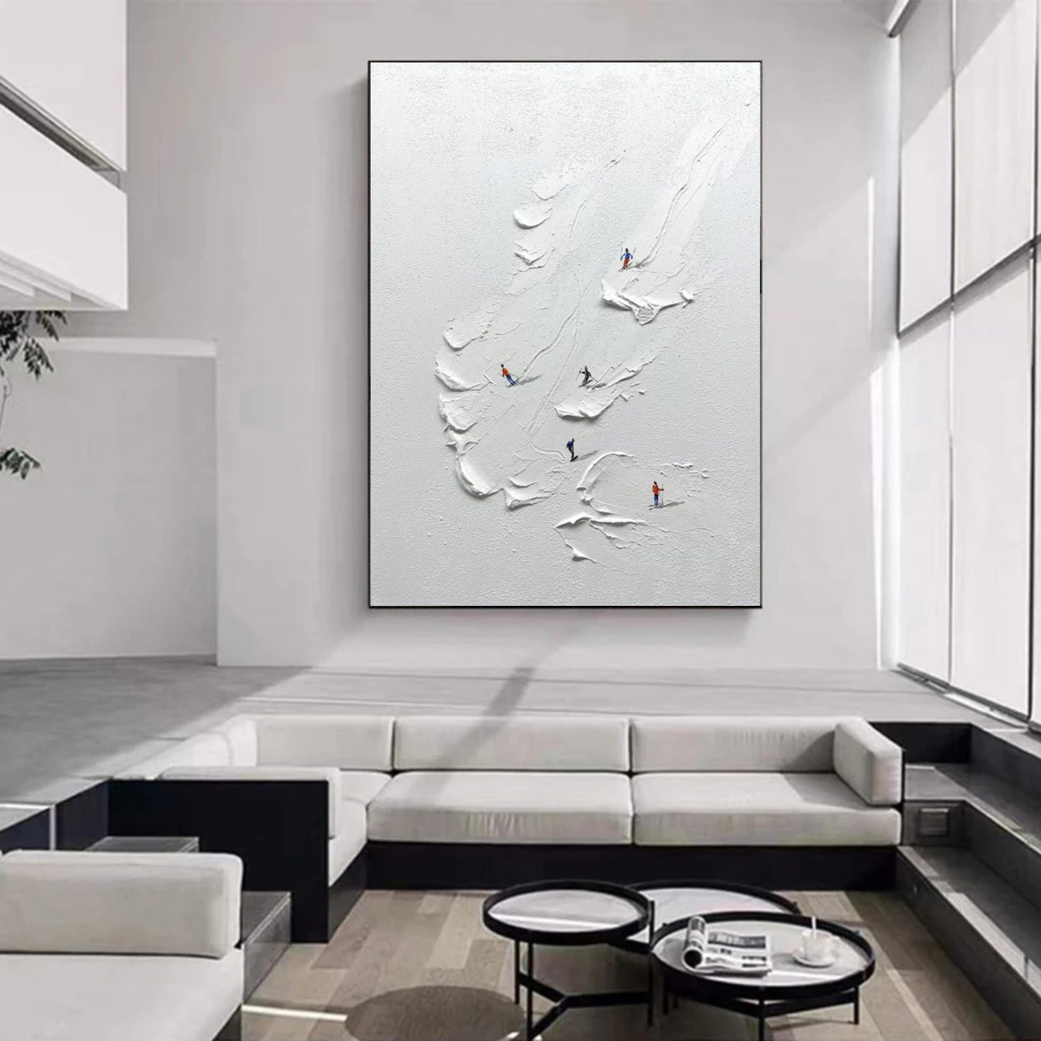 White Skiing Sport Art Textured Painting Canvas # SA052