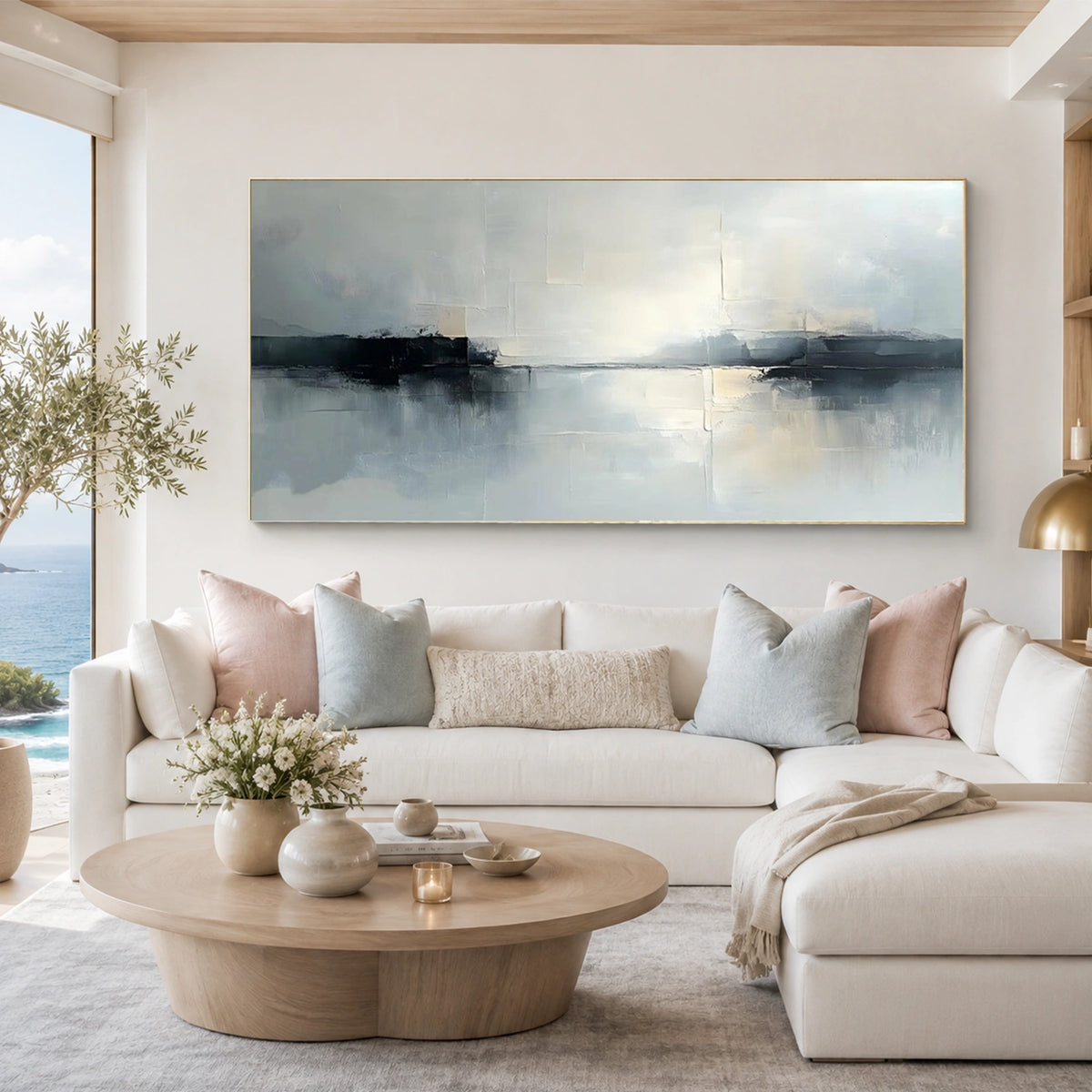 Ocean And Sky Abstract Canvas Art #OS481