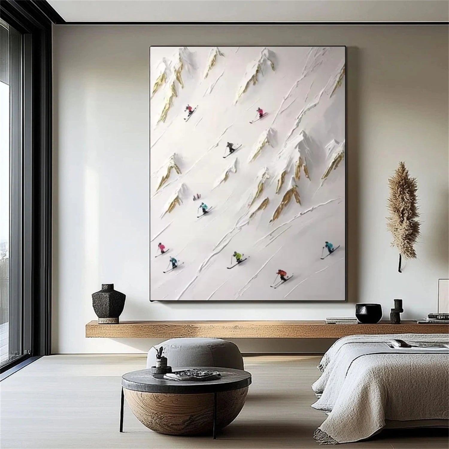 Beige Skiing Sport Art Textured Painting Canvas # SA035