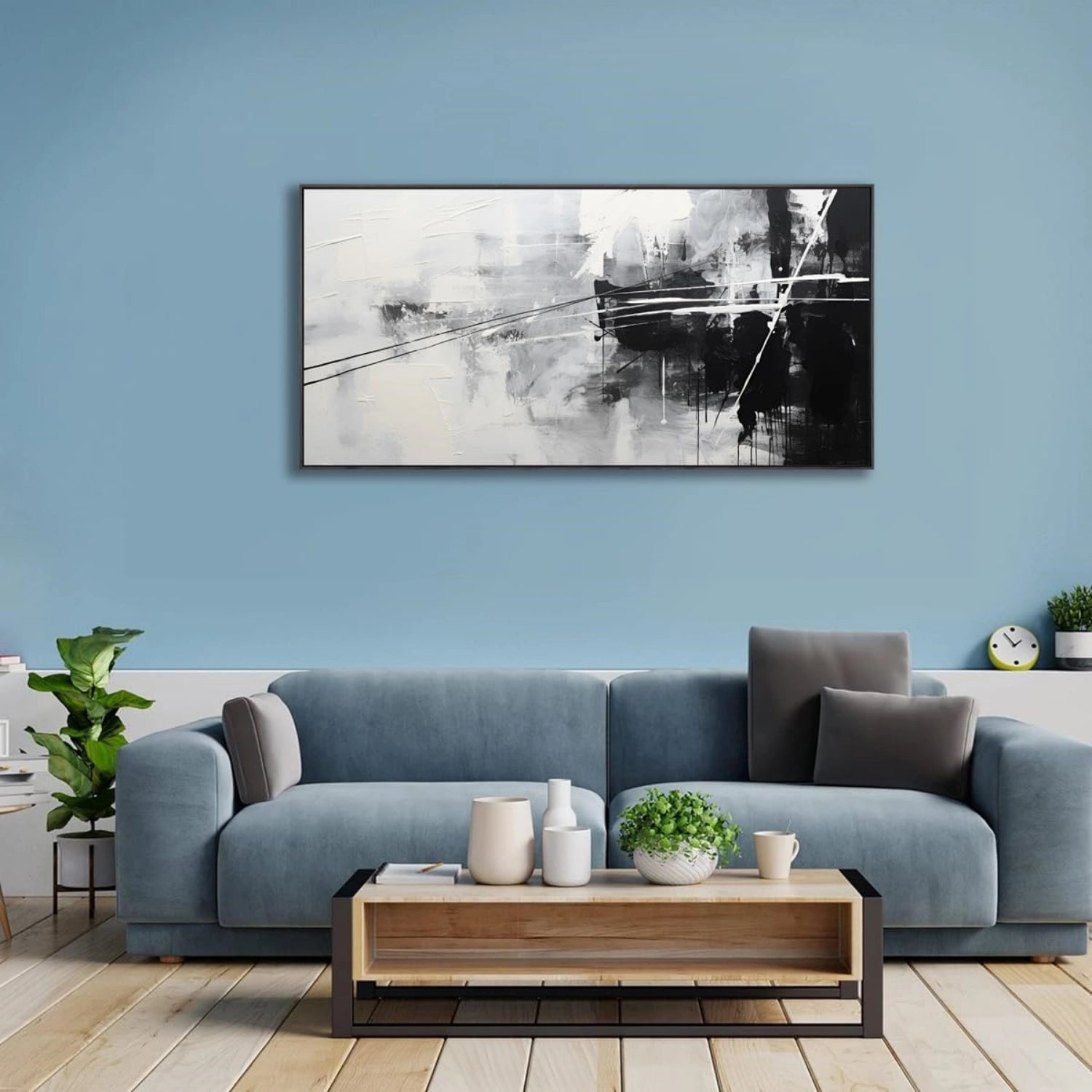 Black White Abstract Textured Wall Art #MZ141