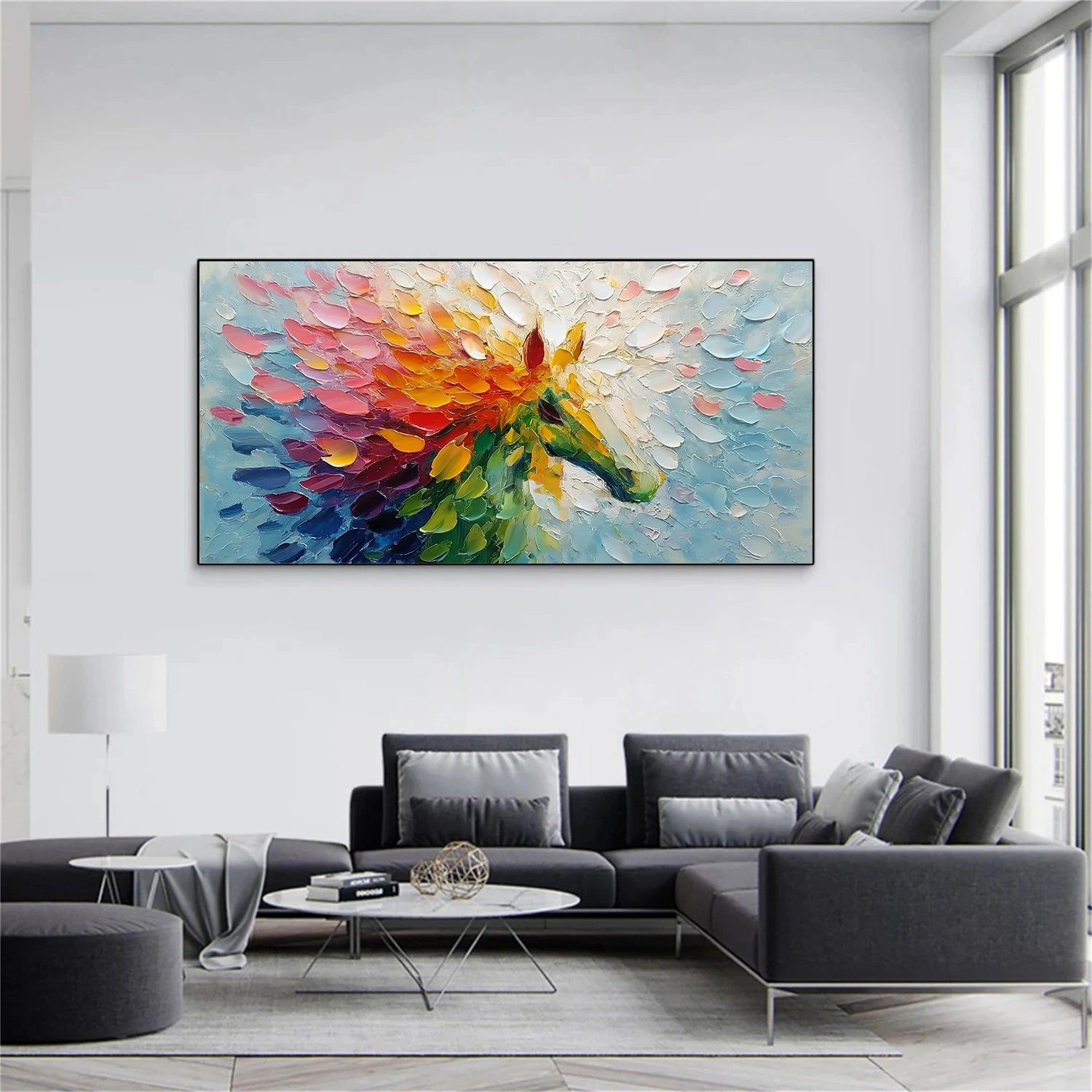 Colorful Abstract Horse Animal Textured Canvas Art #AP185