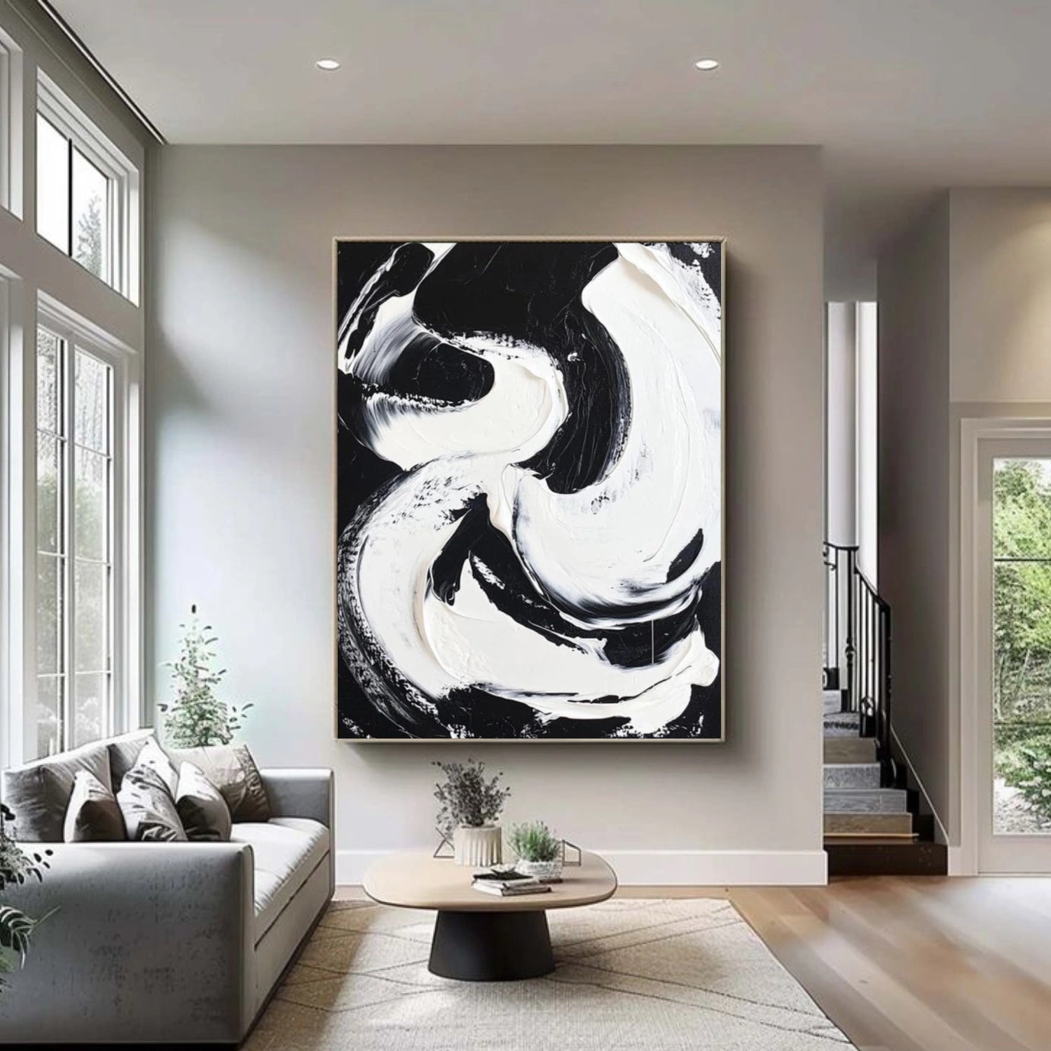 Black & White Minimalist Textured Canvas  #MM387