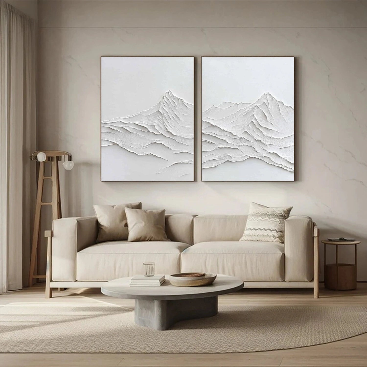 White Minimalist Mountain Texture Canvas Set of 2 # MM392