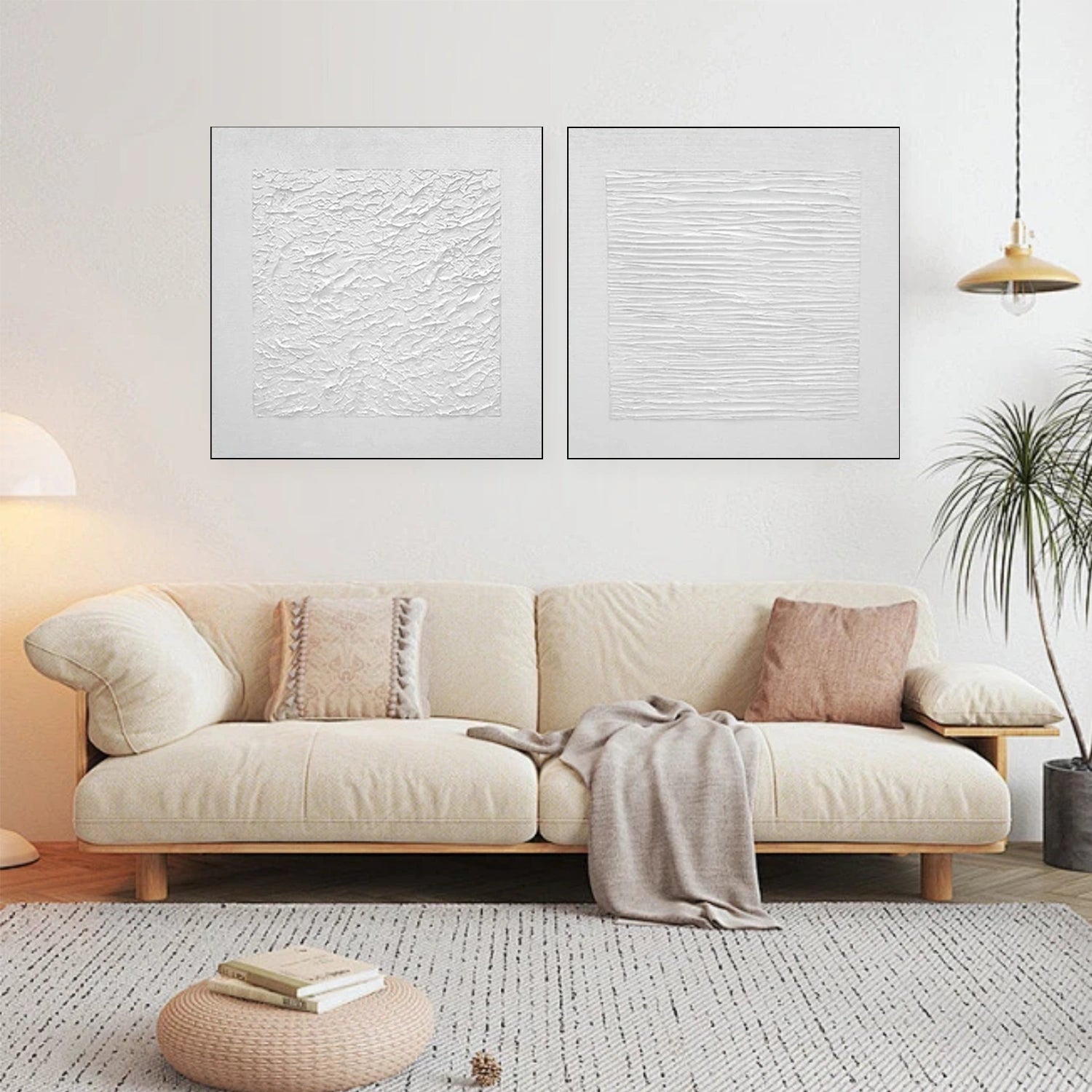 White Abstract Textured Square Set of 2 Wall Art #AB 495