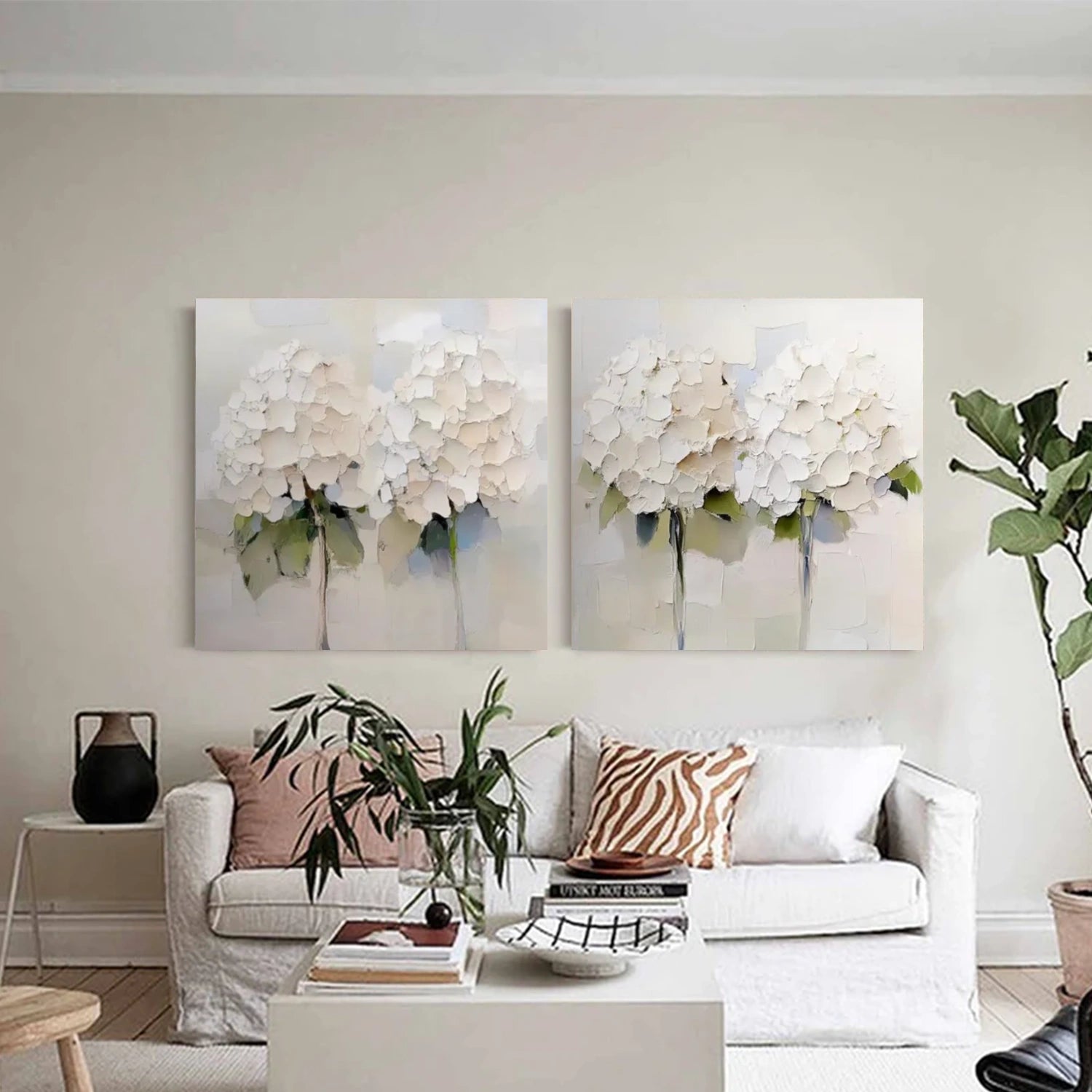 Flower & Tree Abstract Texture Square Set Of 2 Canvas Art #FT 253