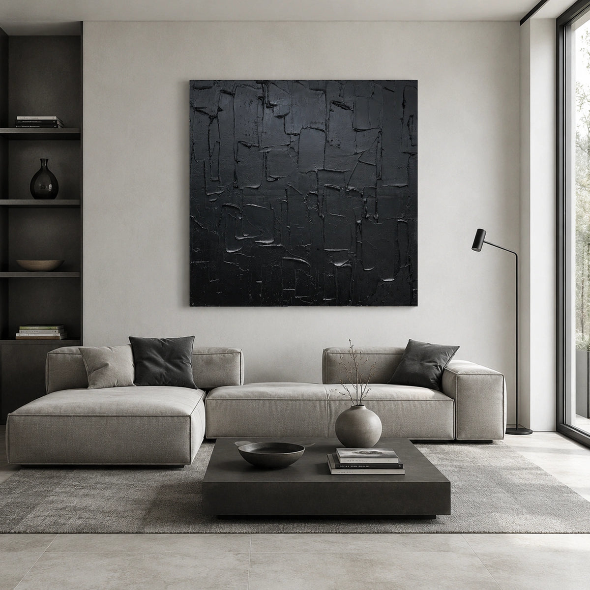 Black Minimalist Textured Canvas Art #MZ161