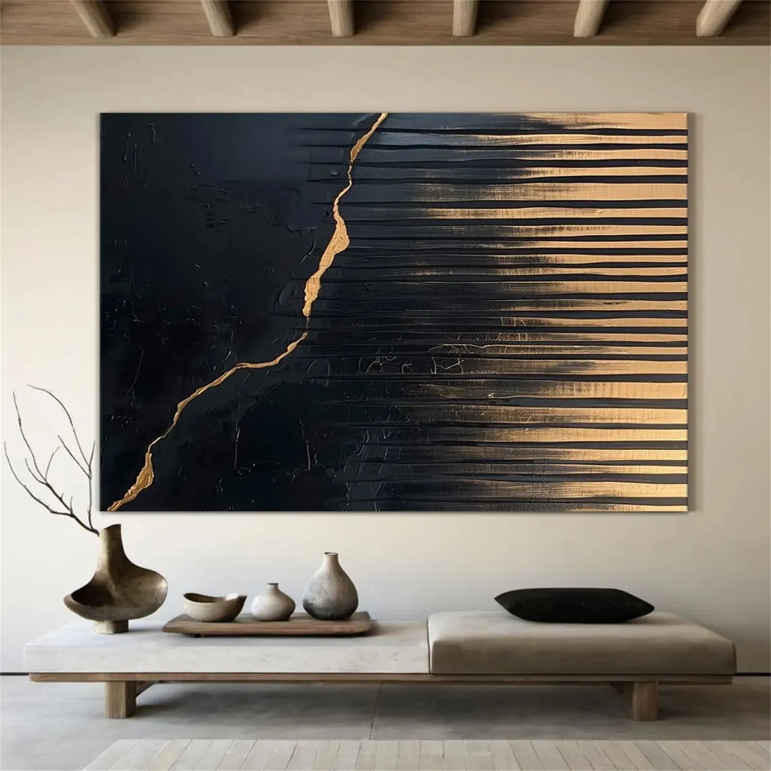 Black Gold Minimalist Textured Painting #MZ133