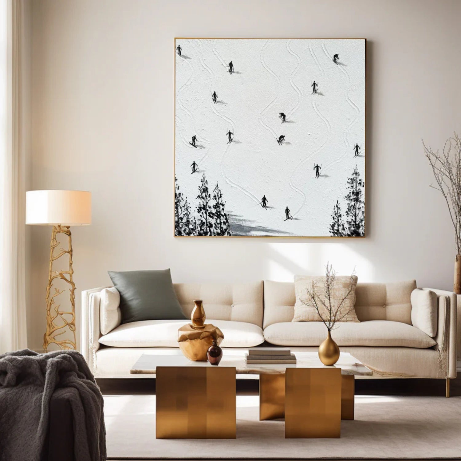 Skiing Sport Art Textured Painting Canvas # SA056