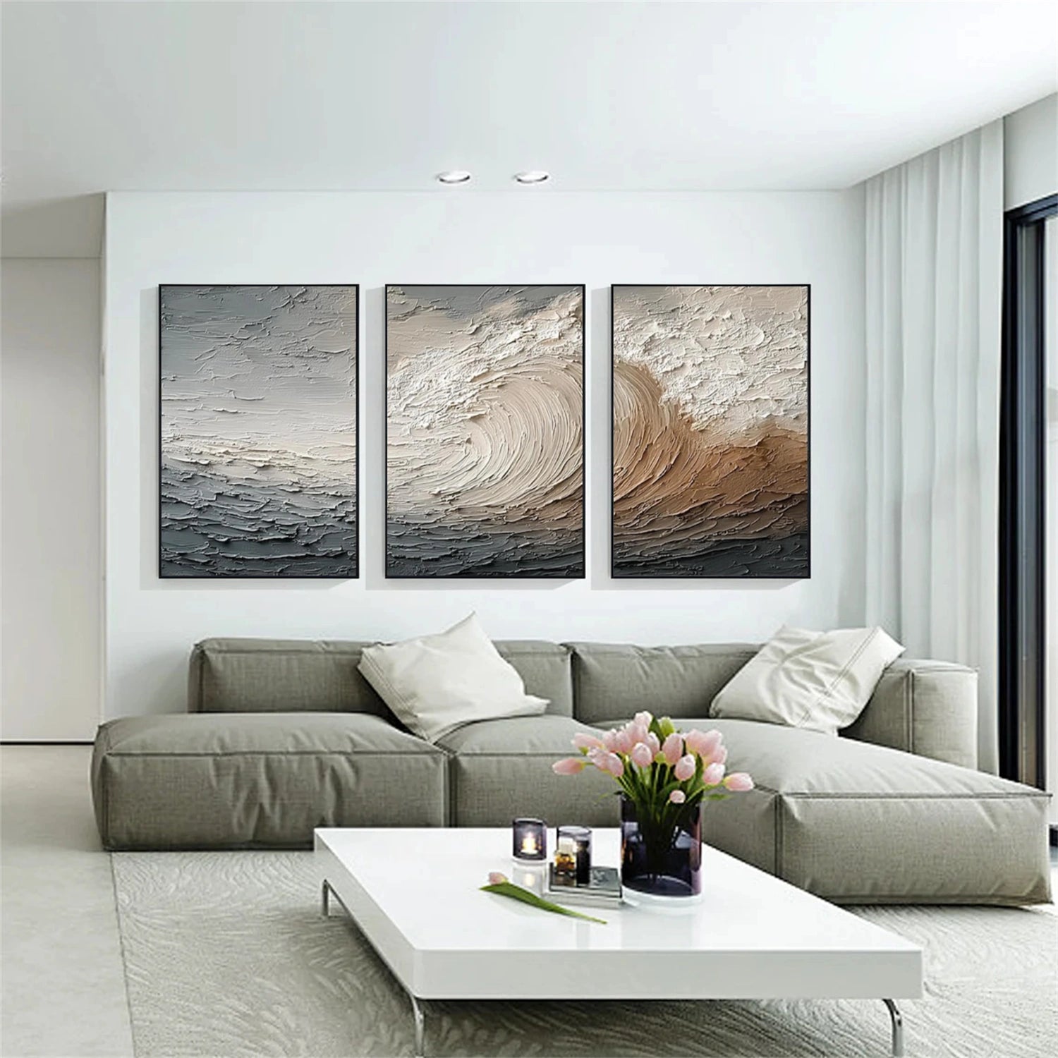 Ocean And Sky Abstract Texture Canvas Art Set of 3 #OS380
