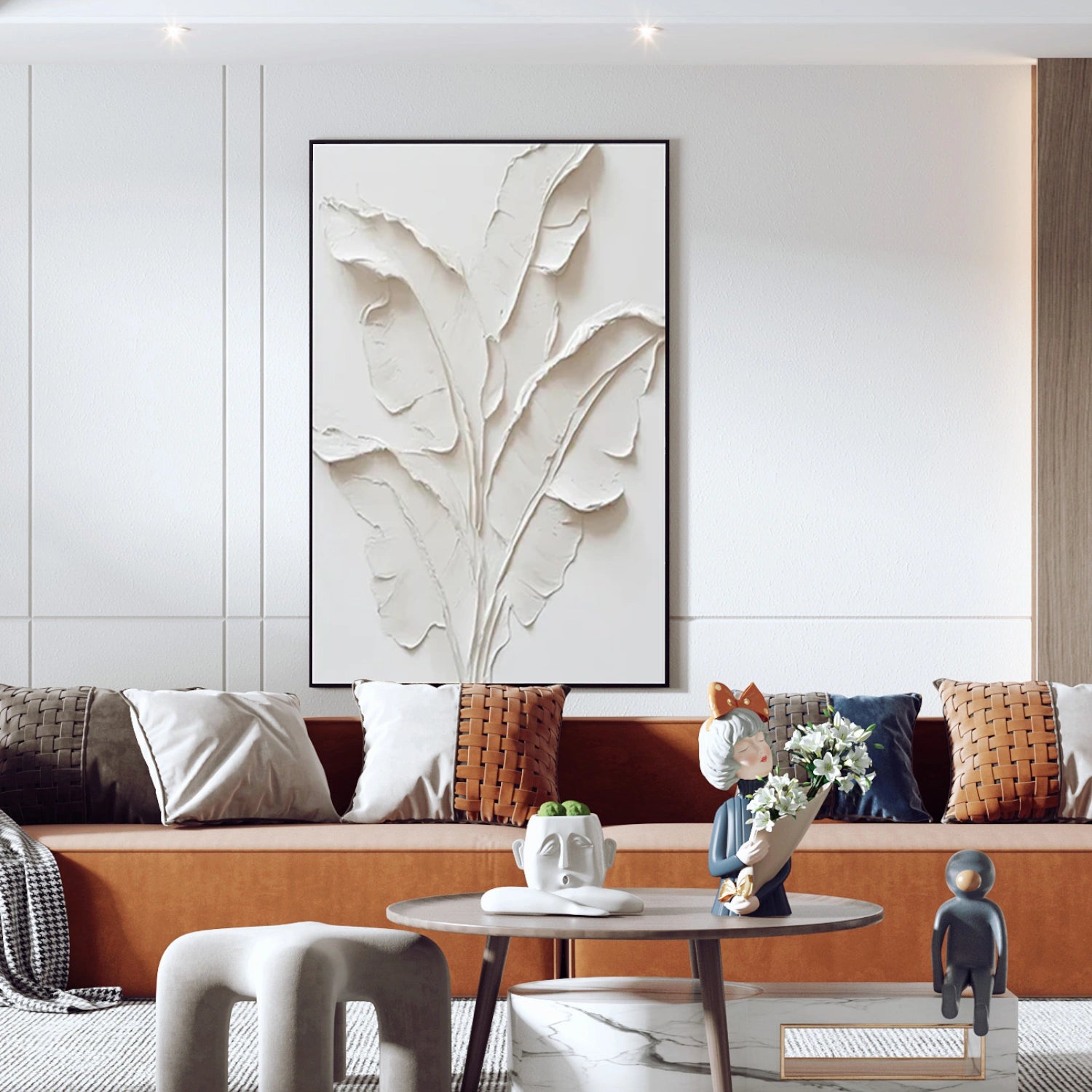 Beige Flower & Tree Abstract Texturte  Canvas Art #FT 239
