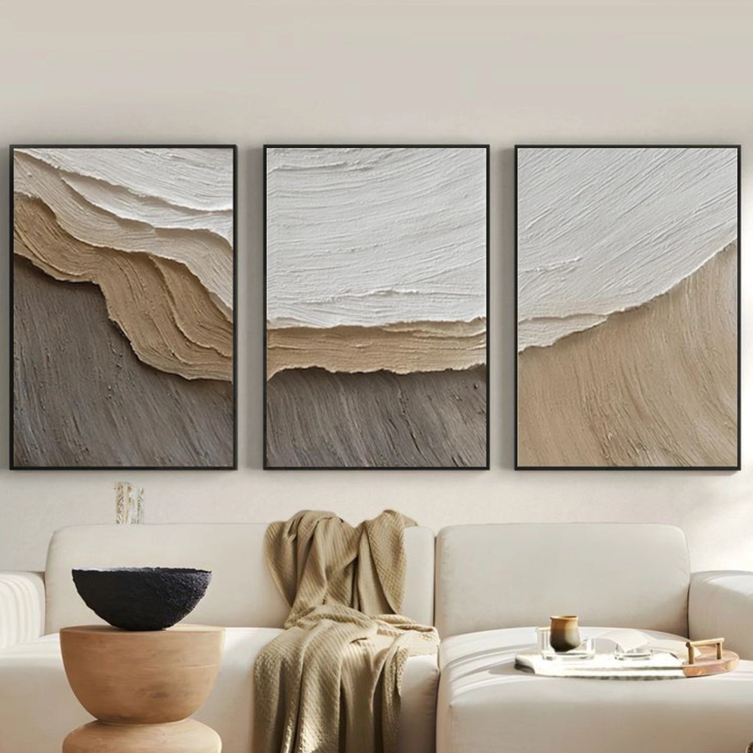 Beige Minimalist Texture Canvas Set of 3 # MM414